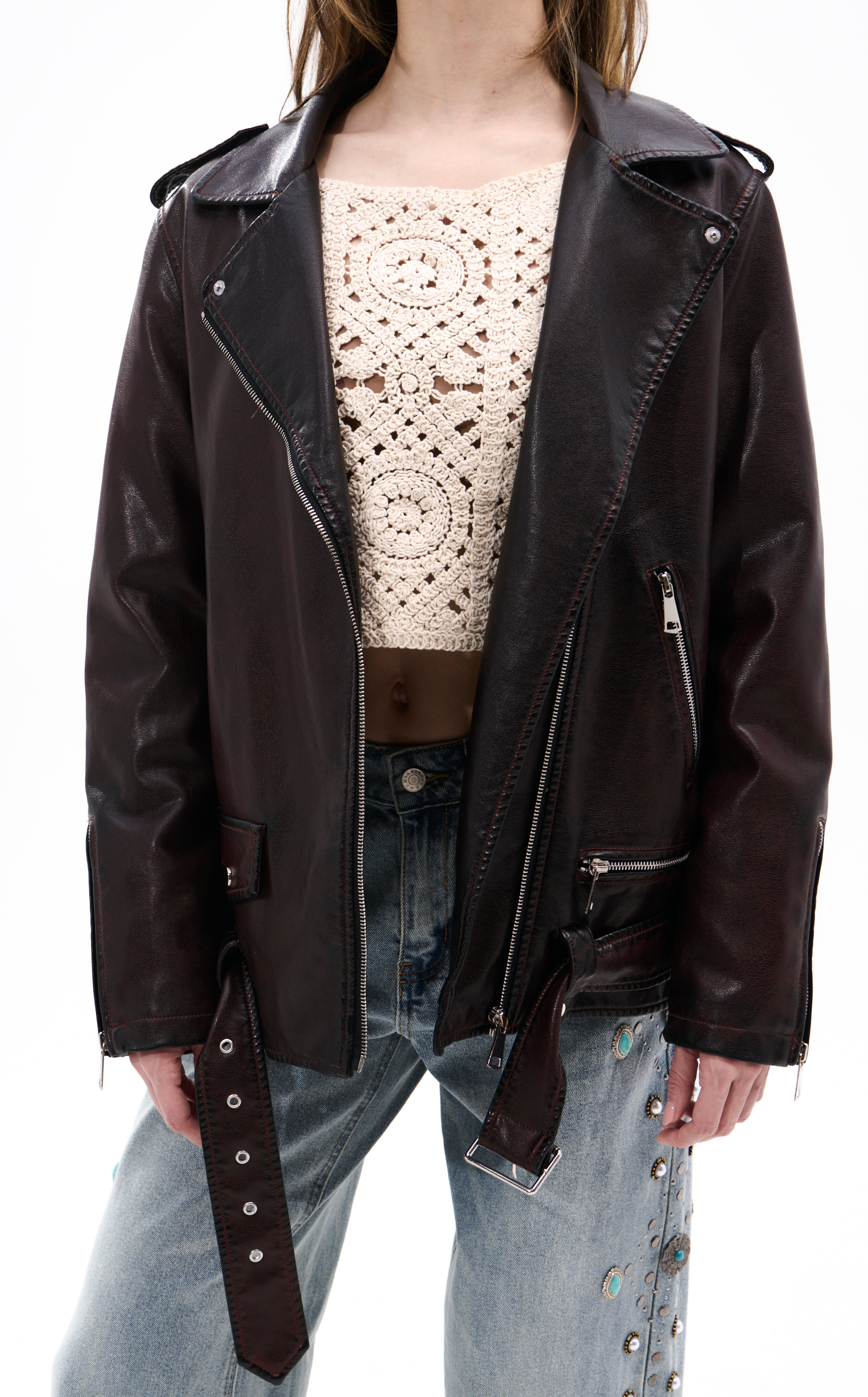 AURELIA-BURGUNDY MOTO, FAUX FUR JACKET | AZALEA WANG