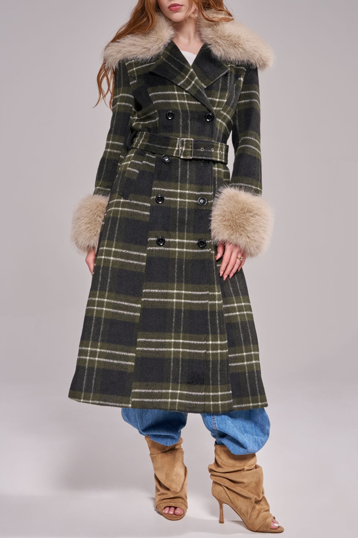 AVENNA-GREENPLAID TRENCH OUTERWEAR | AZALEA WANG