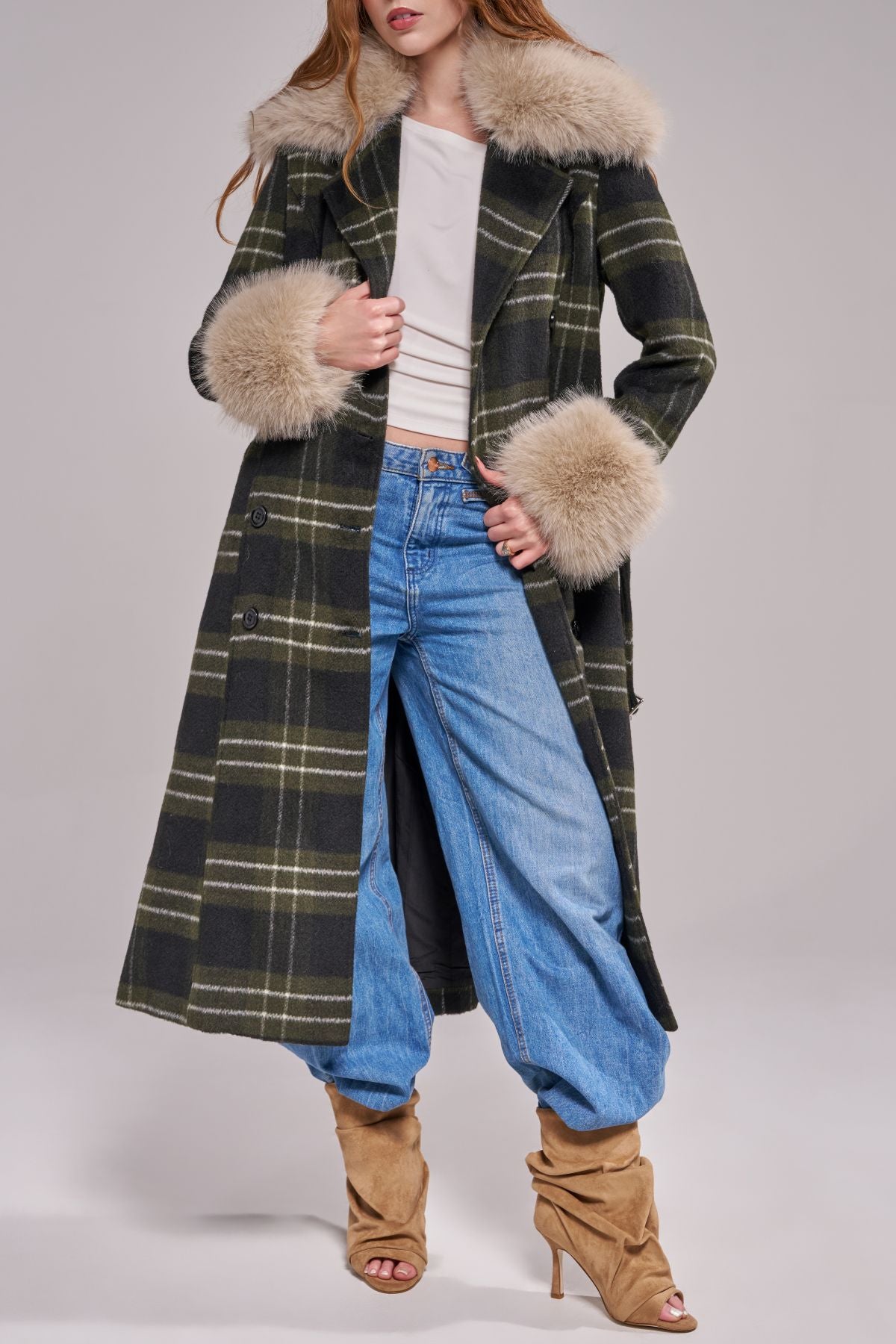 AVENNA-GREENPLAID TRENCH OUTERWEAR | AZALEA WANG