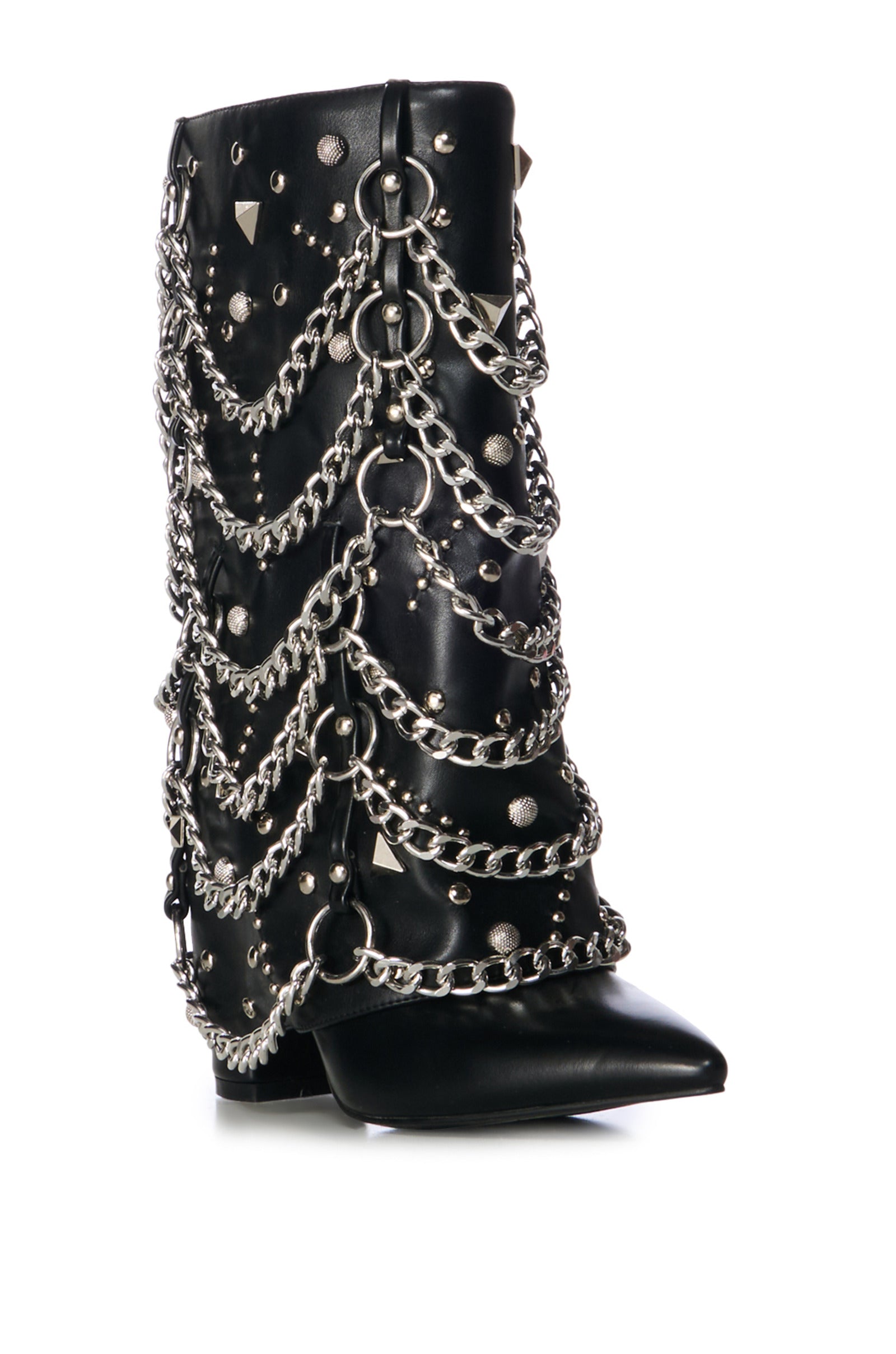 ALEENA-BLACK CHAINED FOLD-OVER BOOTIE | AZALEA WANG ALEENA-BLACK CHAINED FOLD-OVER BOOTIE | AZALEA WANG