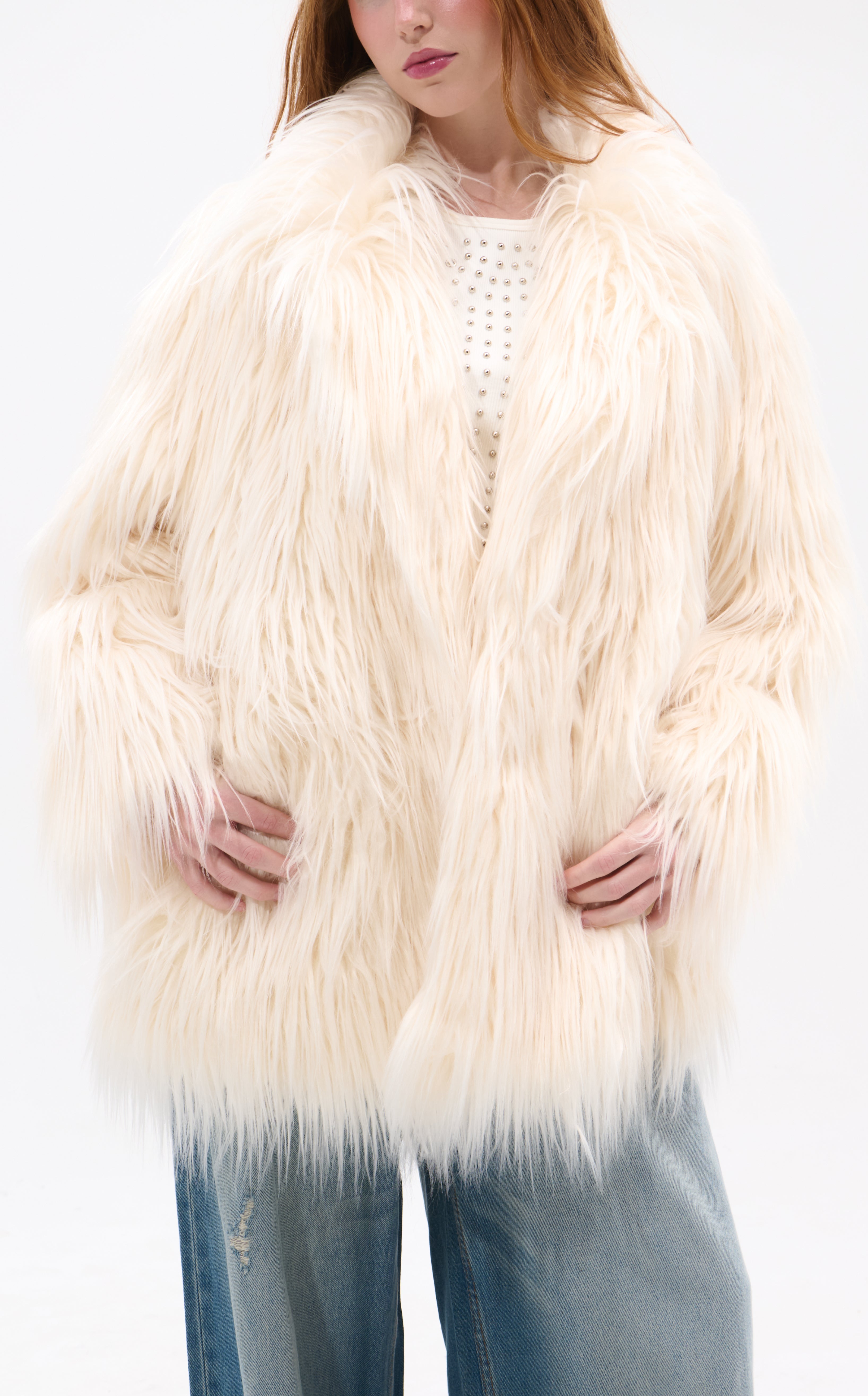 BRECKENRIDGE-CREAM FAUX FUR JACKET | AZALEA WANG