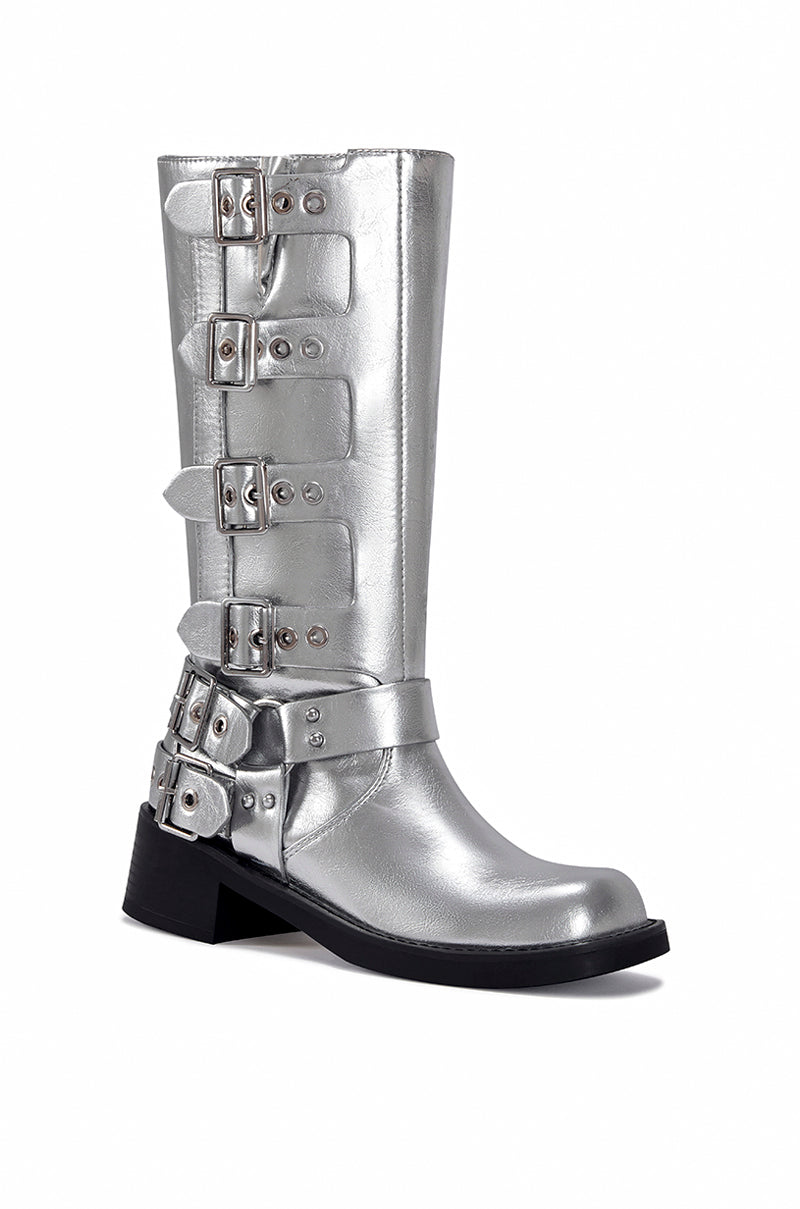 BUCKLEDUP-SILVER HEELED MOTO BOOT