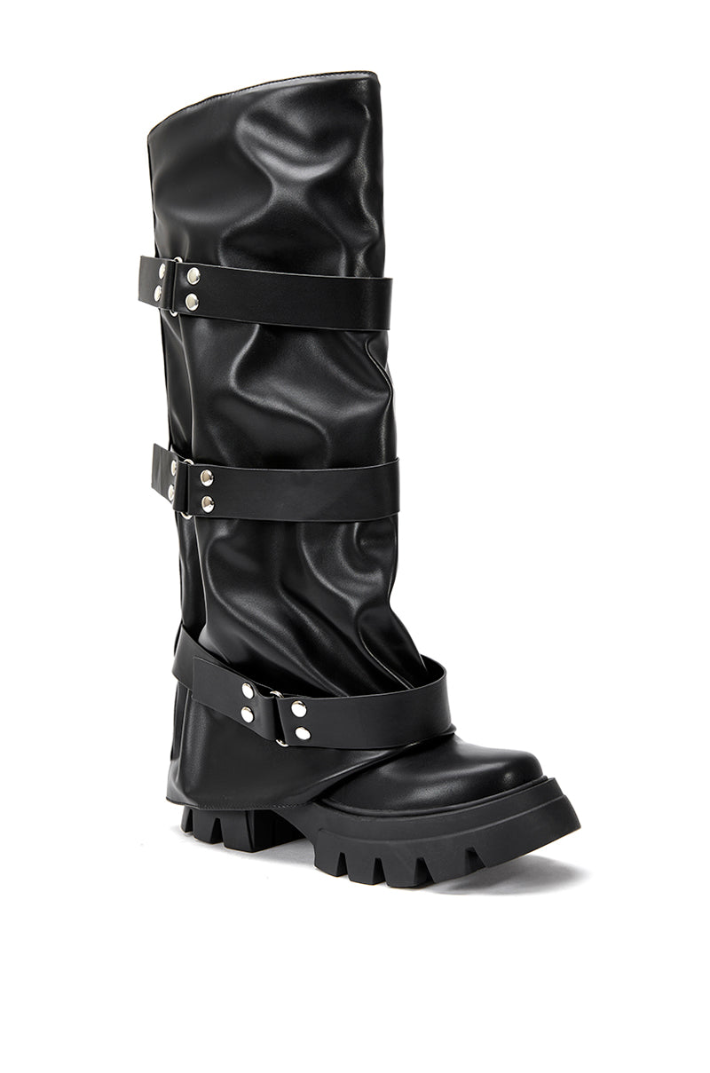 【BOHEMIAN SEOUL】FOLDED BELT LONG BOOTS (BLACK) 15TH] FOLDED BELT LONG BOOTS - bohemseo