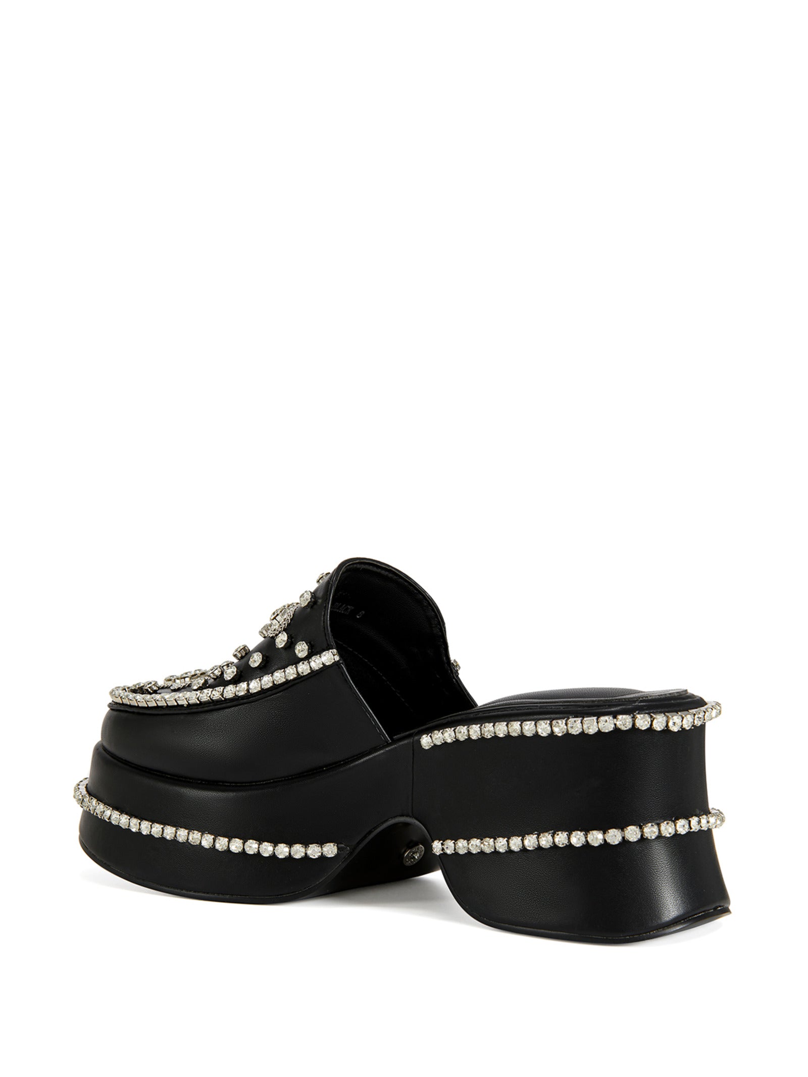 avec des fleurunico Addayセット① DRIVEFAST-BLACK CROSS ENCRUSTED FLATFORM MULE | AZALEA WANG