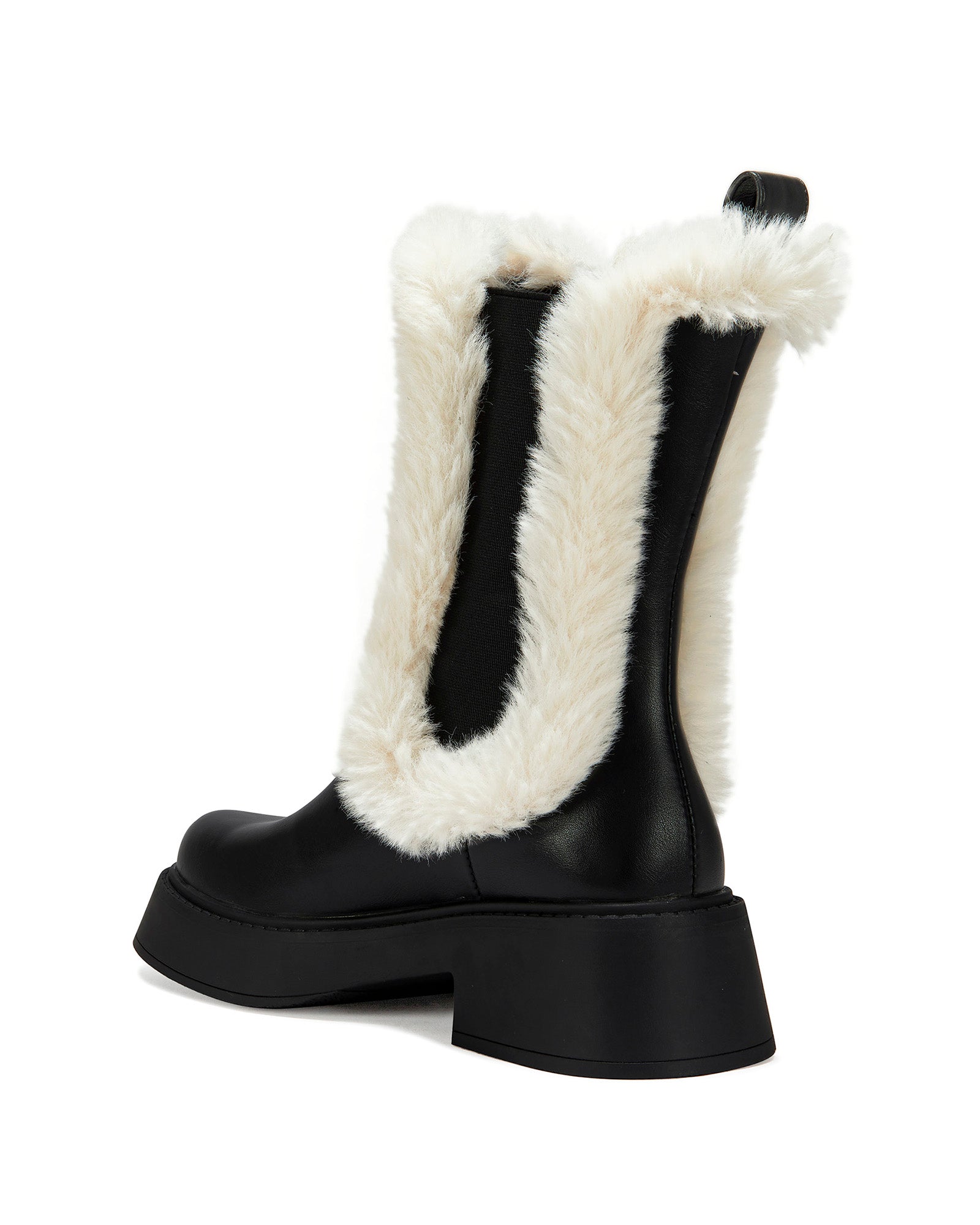 HEARTTHROB-BLACK FLUFFY FAUX FUR CHELSEA BOOTIE | AZALEA WANG