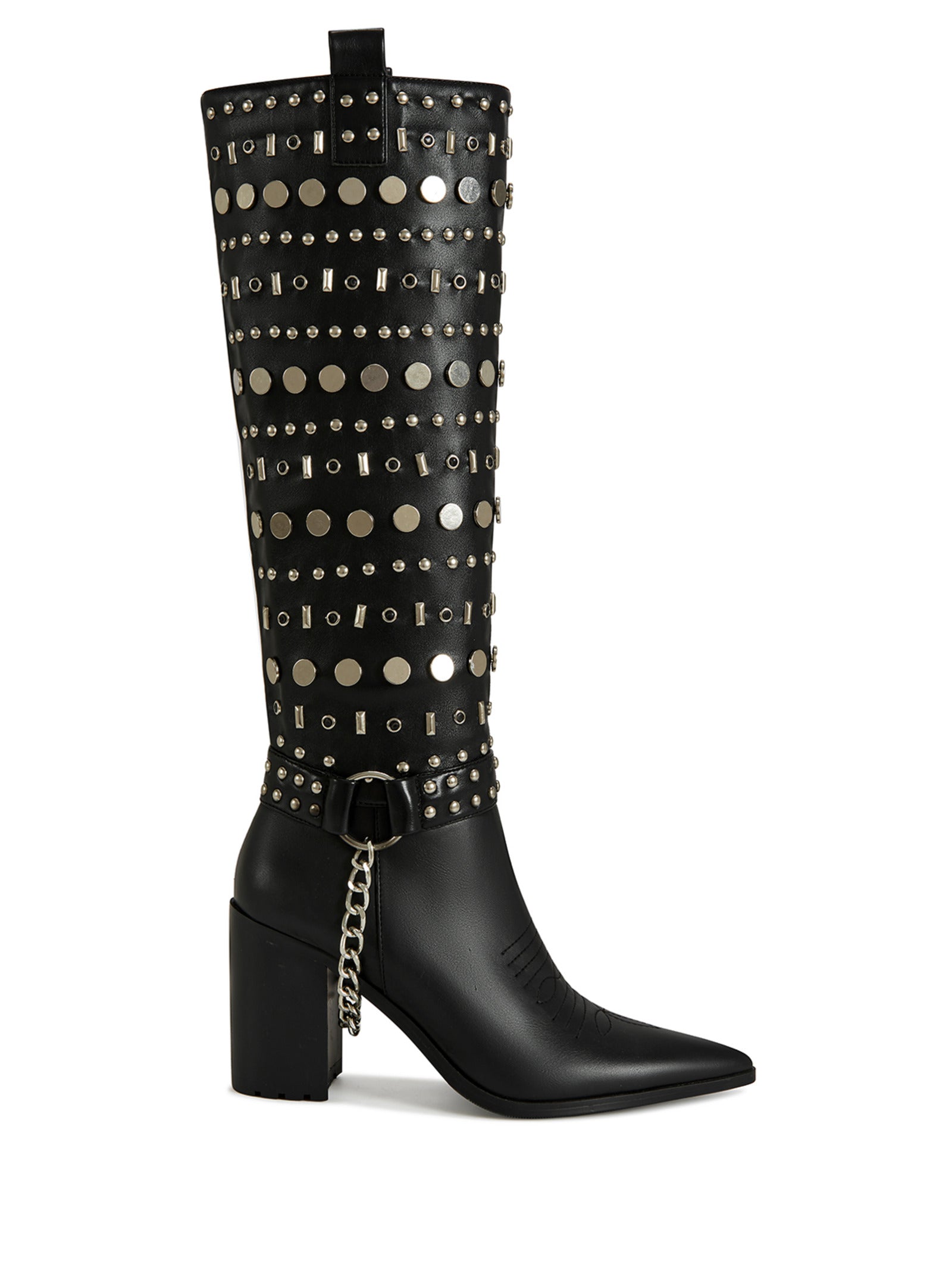 JULETTE-BLACK STUDDED KNEE HIGH HEELED BOOT | AZALEA WANG