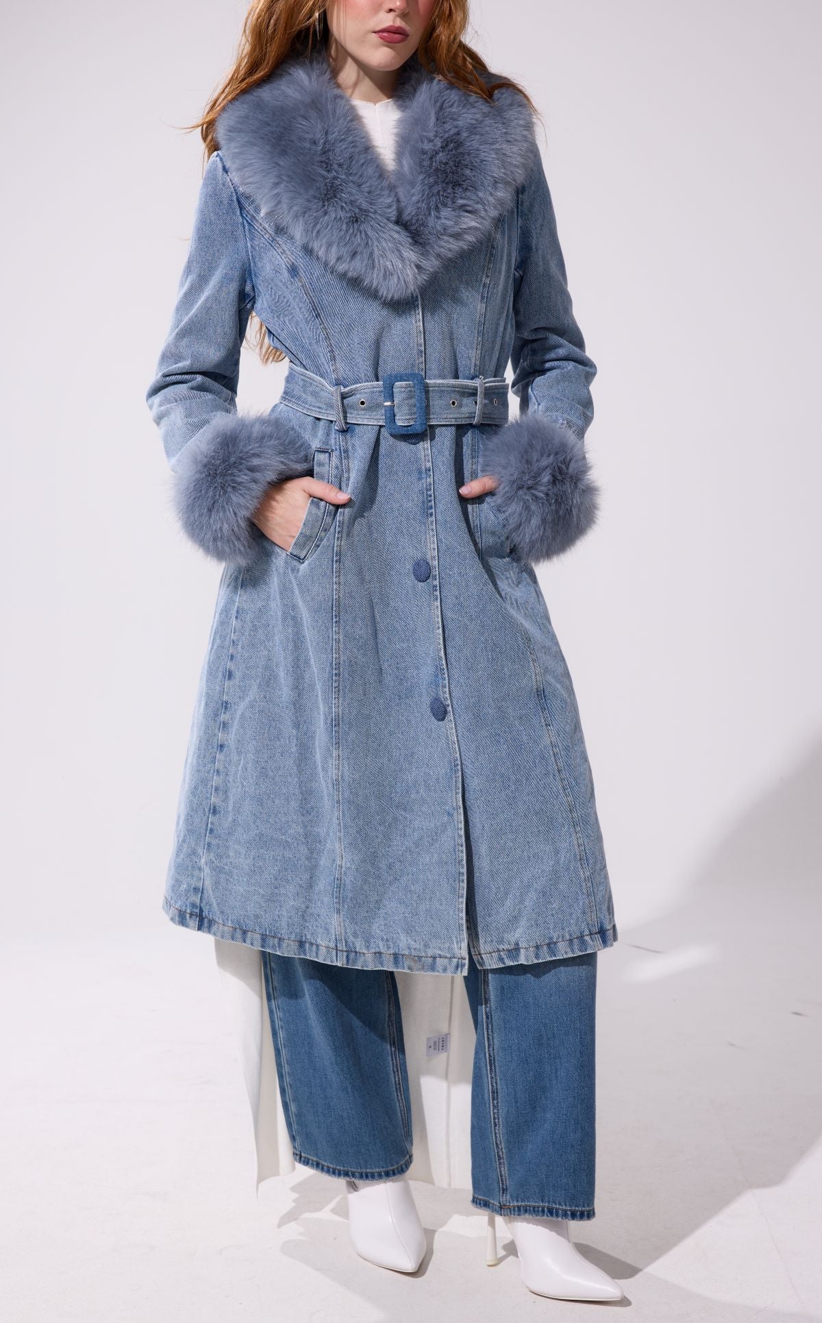 KAYA-DENIM FAUX FUR JACKET | AZALEA WANG