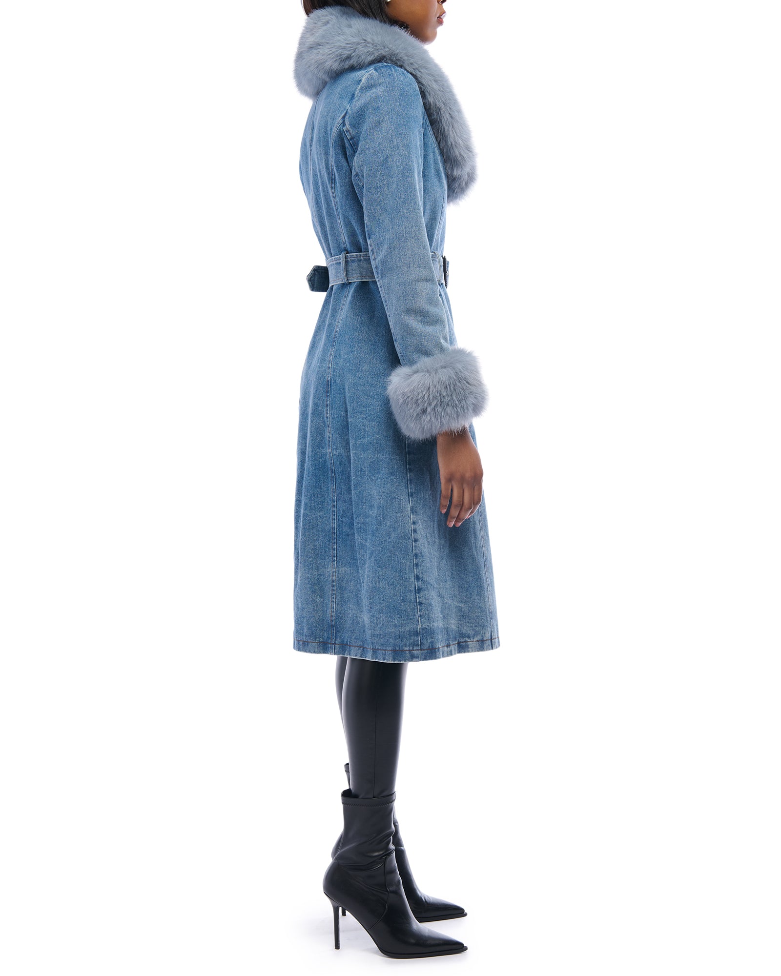 KAYA-DENIM FAUX FUR JACKET | AZALEA WANG