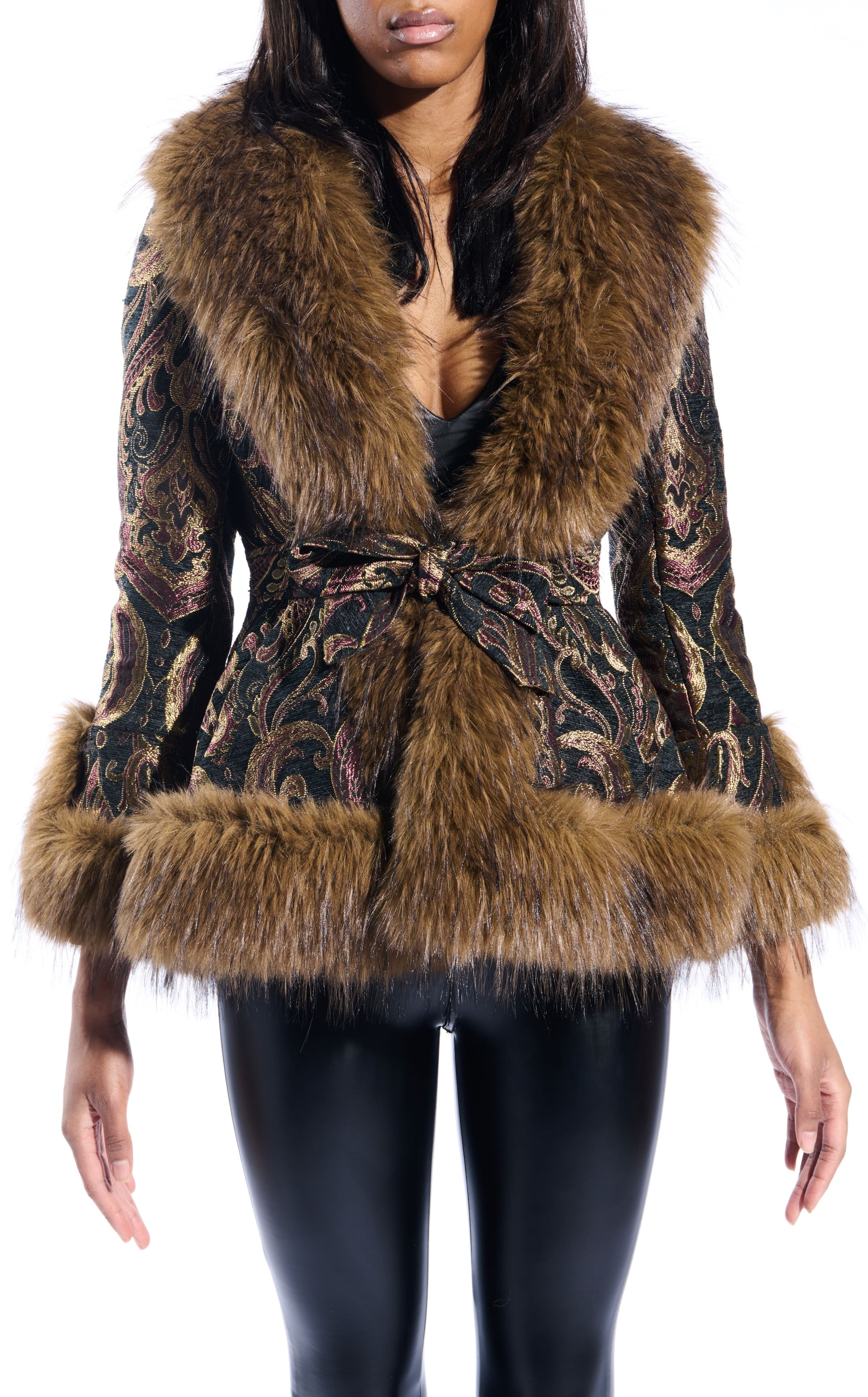 KENZY-JACQUARD FAUX FUR JACKET | AZALEA WANG