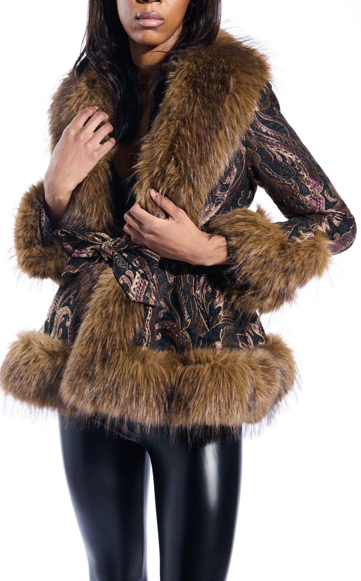 KENZY-JACQUARD FAUX FUR JACKET | AZALEA WANG