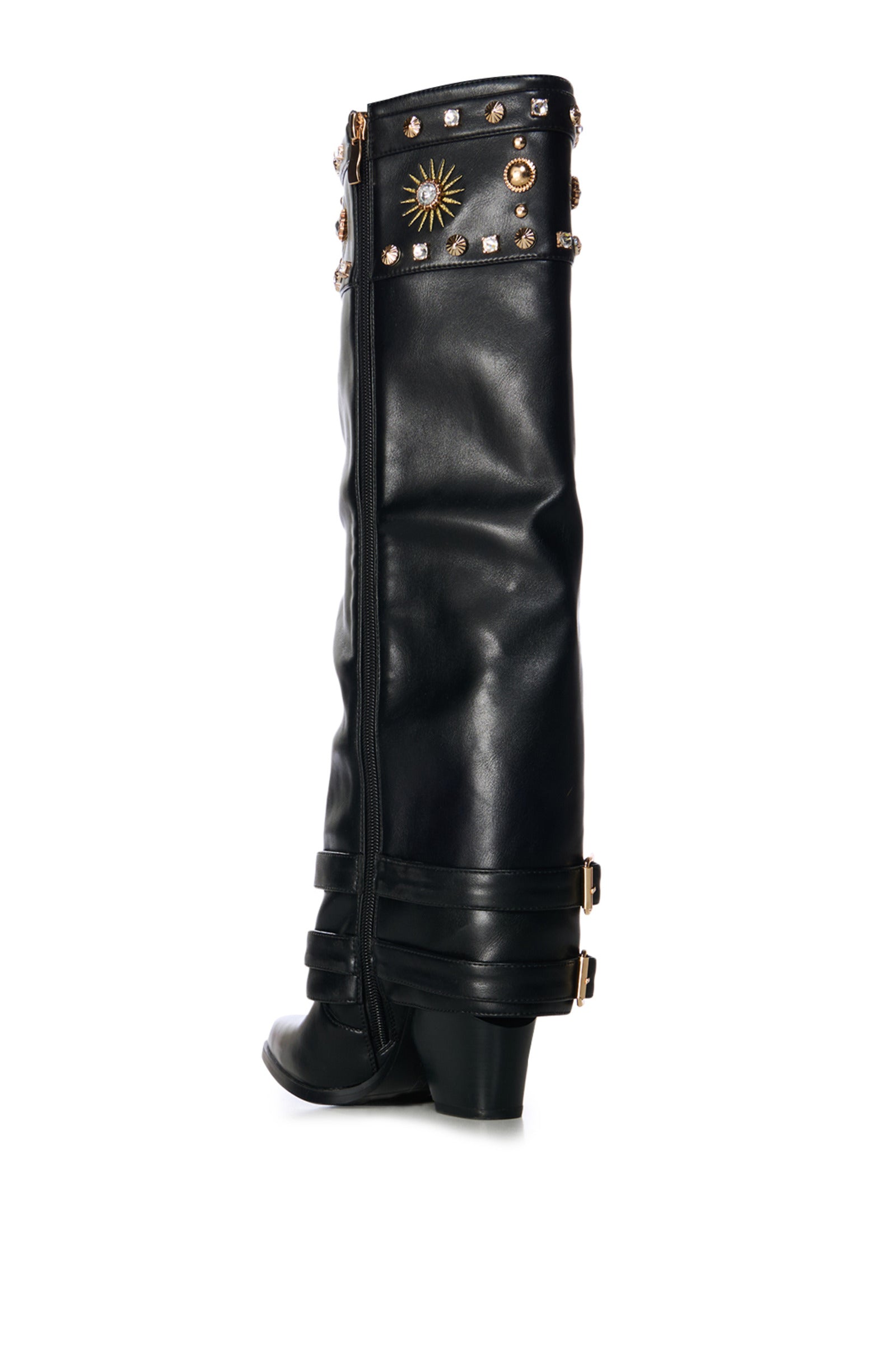 MAHMOUD-BLACK SUNBURST FOLD-OVER BOOT | AZALEA WANG