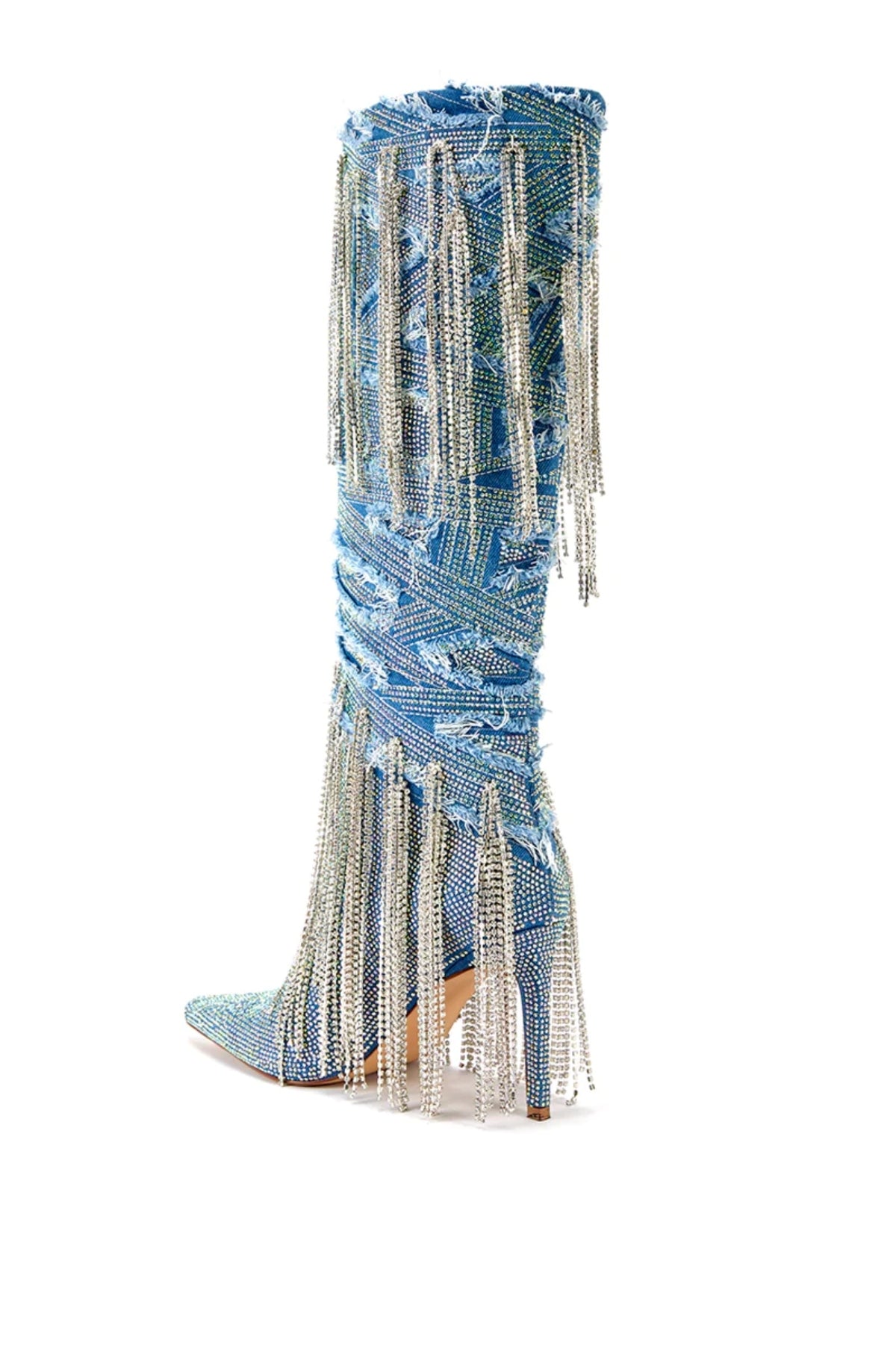 【WONDER WONDER】Back String Shirring Ribbon Denim Mini OP Distressed Denim Wrap Skirt in DEEP BLUE | alexanderwang®