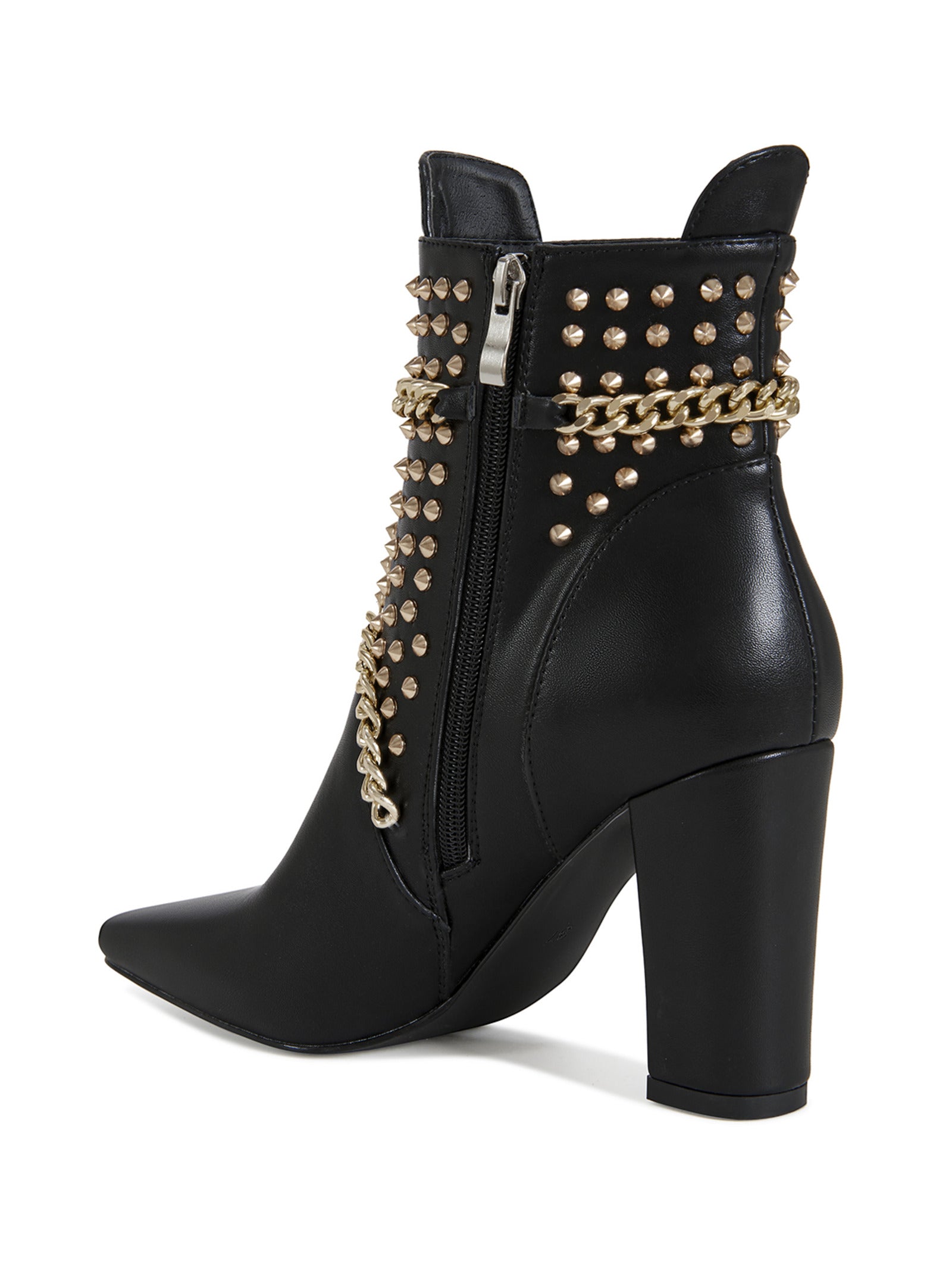 PANCHO-BLACK STUDDED CHUNKY HEELED BOOTIE | AZALEA WANG