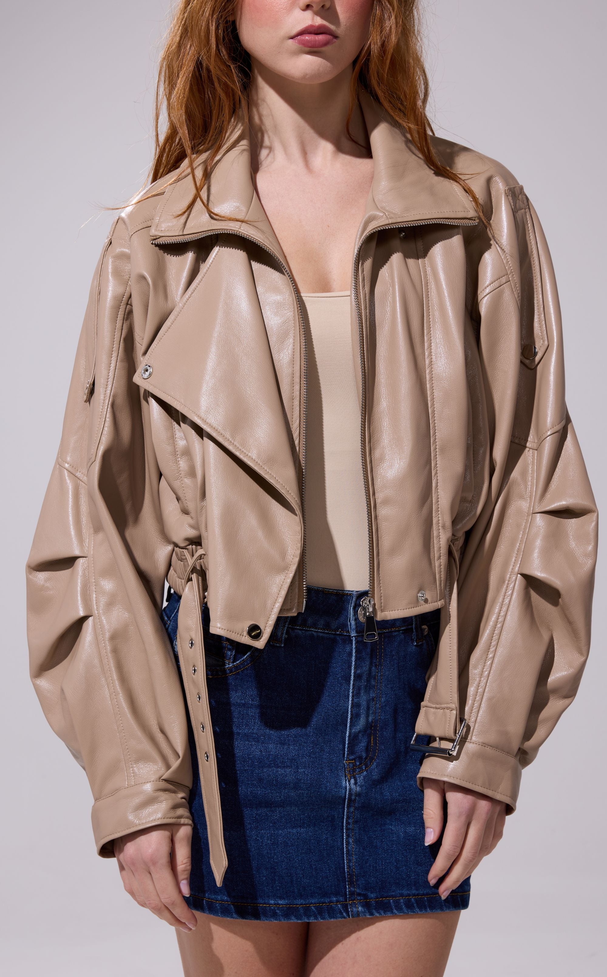 PAPOOSE-BEIGE MOTO OUTERWEAR | AZALEA WANG