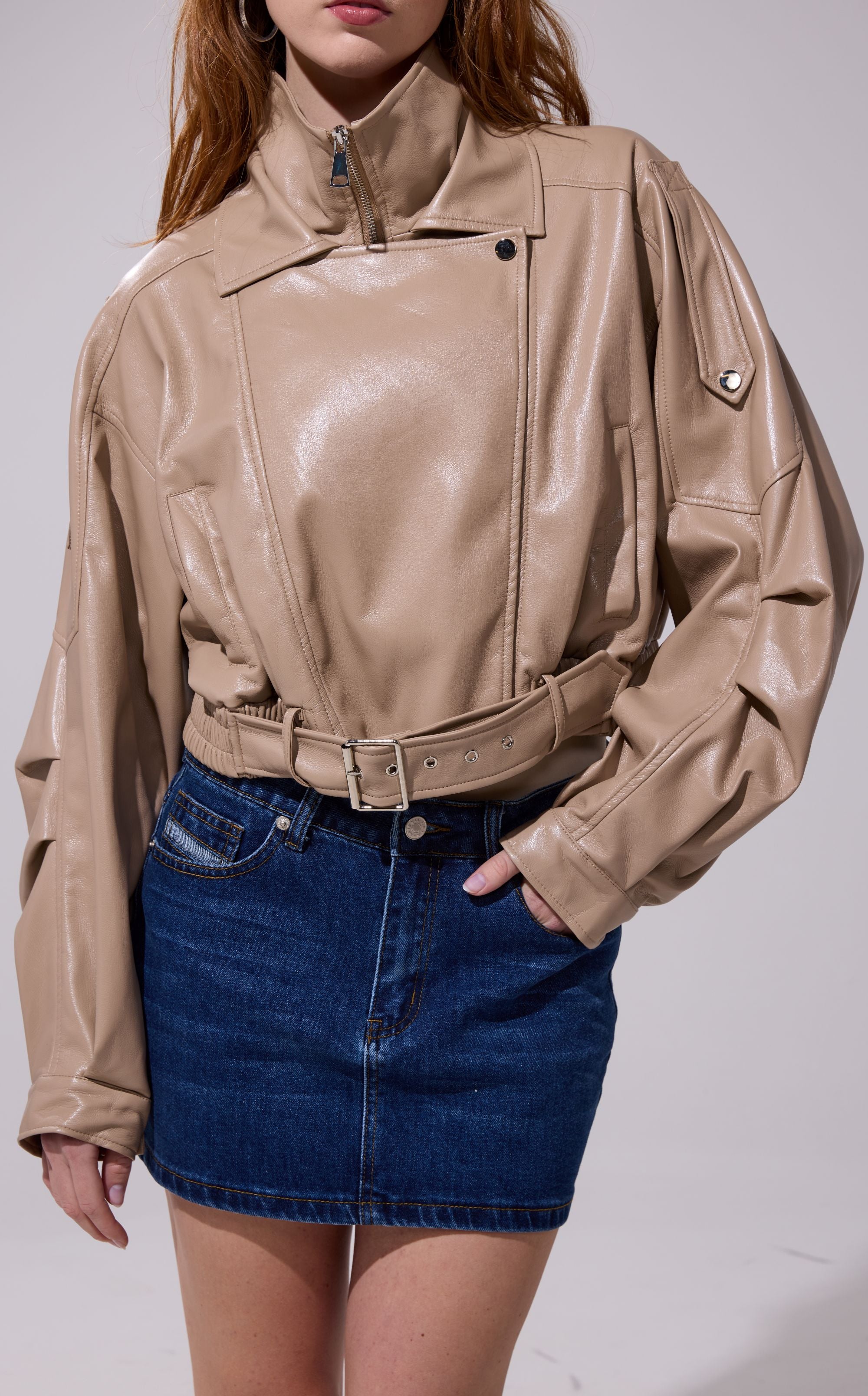 PAPOOSE-BEIGE MOTO OUTERWEAR | AZALEA WANG