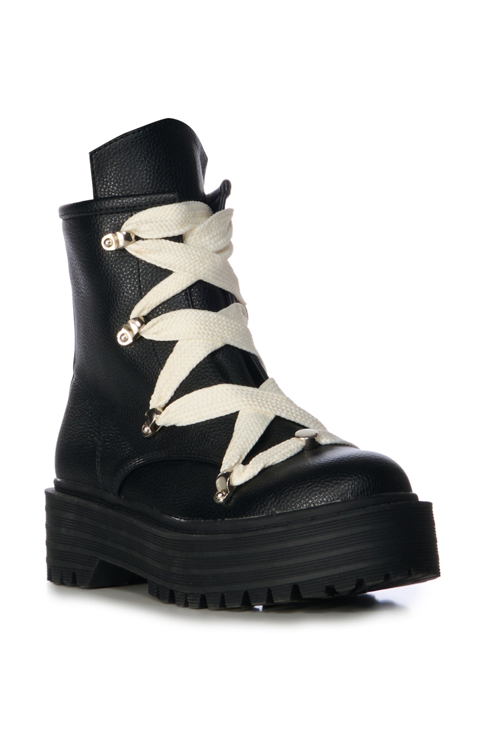 POLLUX-BLACK OVERSIZED LACE UP BOOTIE | AZALEA WANG