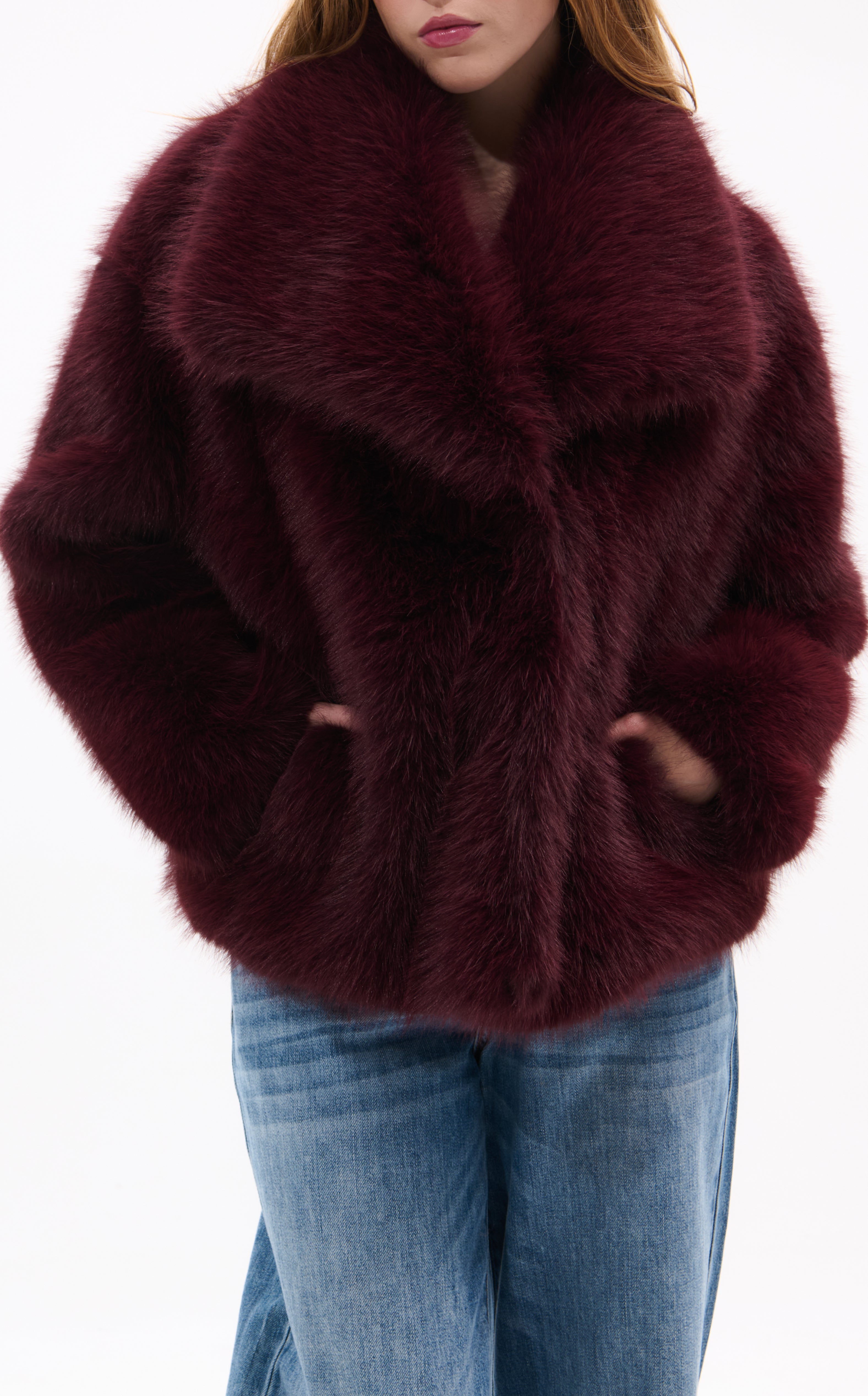 REGINA-BURGUNDY FAUX FUR JACKET | AZALEA WANG
