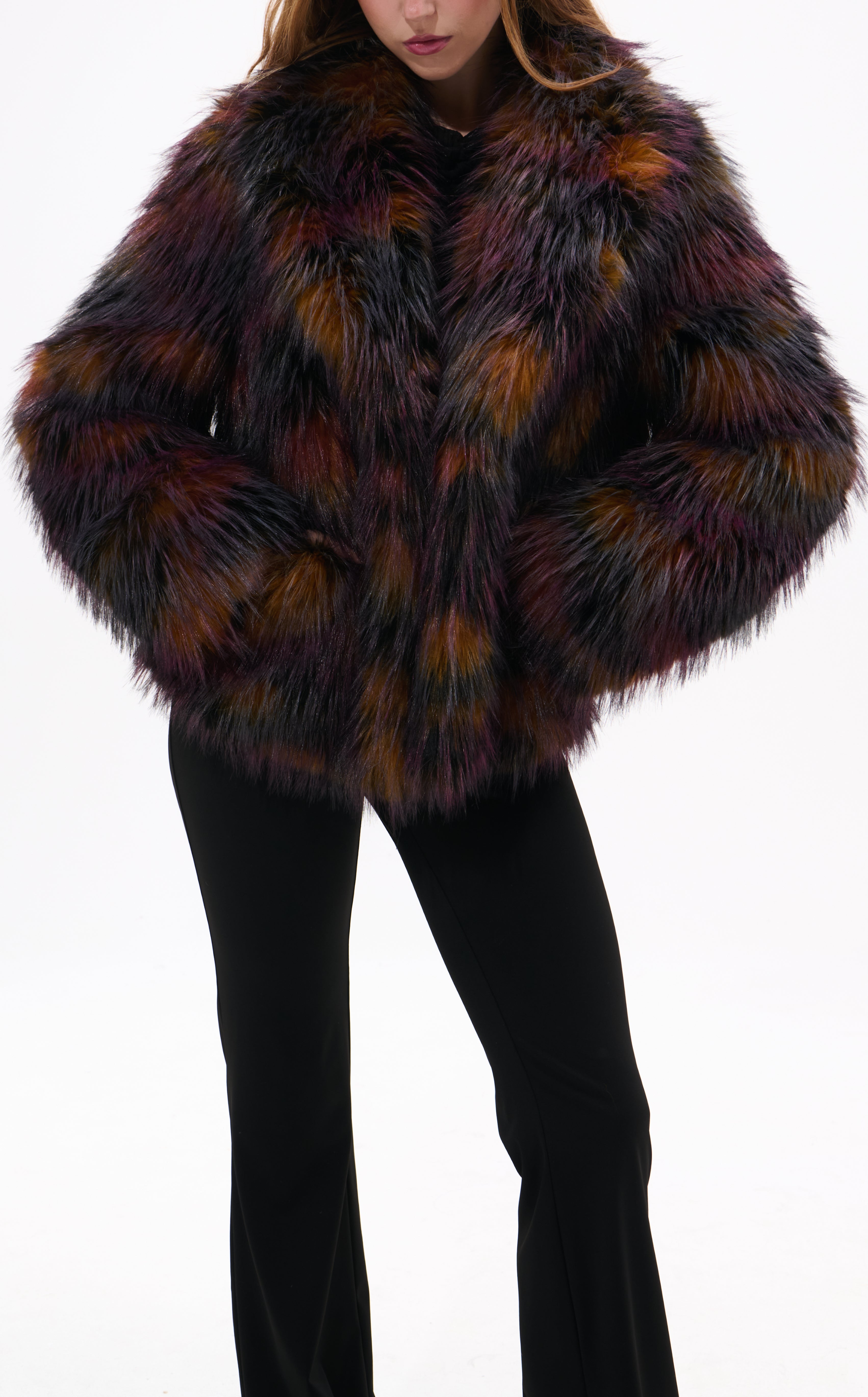 REMME-BURGUNDYMULTI FAUX FUR JACKET | AZALEA WANG