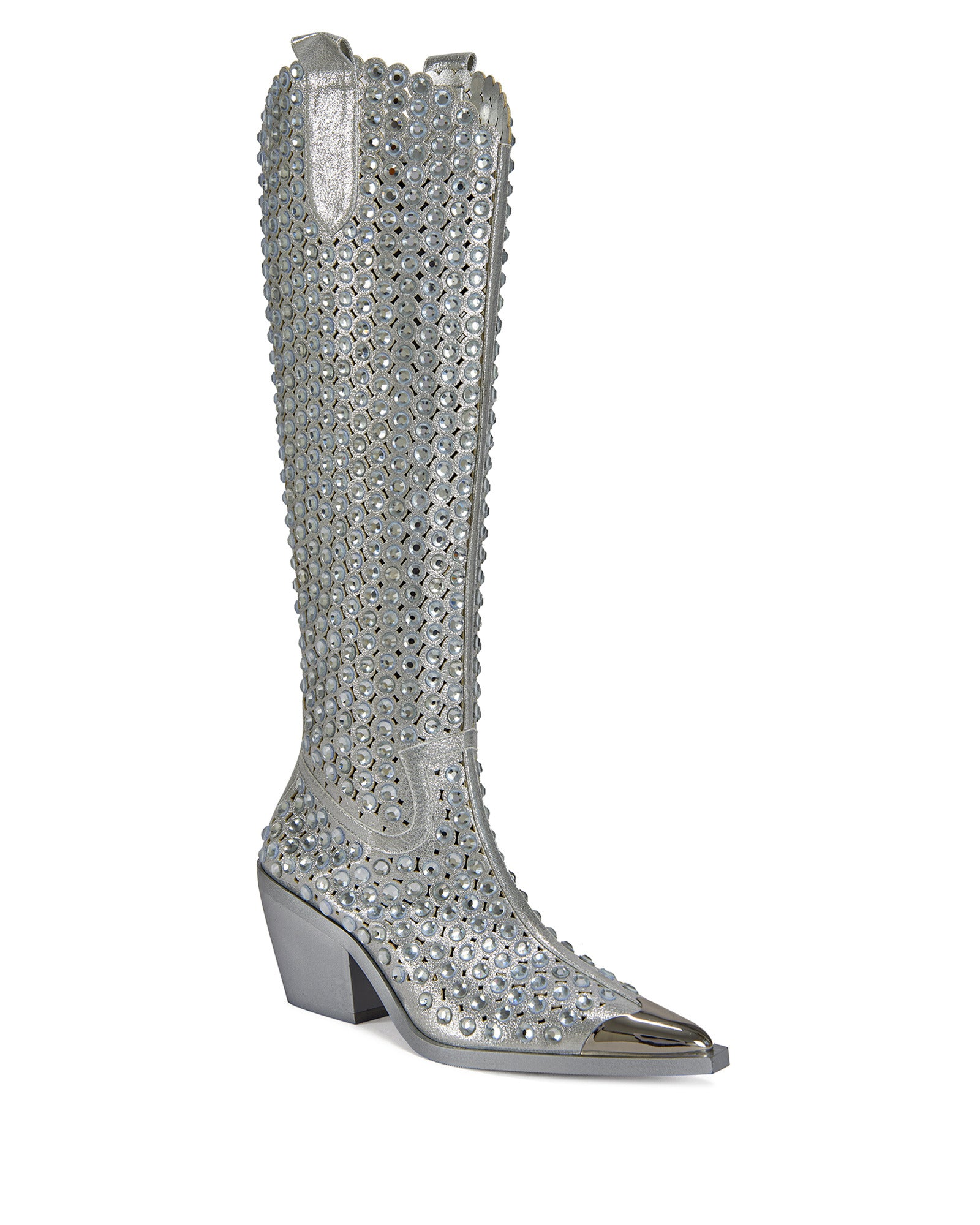 RUVIN-SILVER PERFORATED WESTERN BOOT | AZALEA WANG