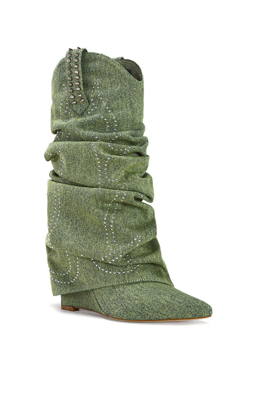 SINEAD-GREEN FOLD OVER WEDGE BOOT