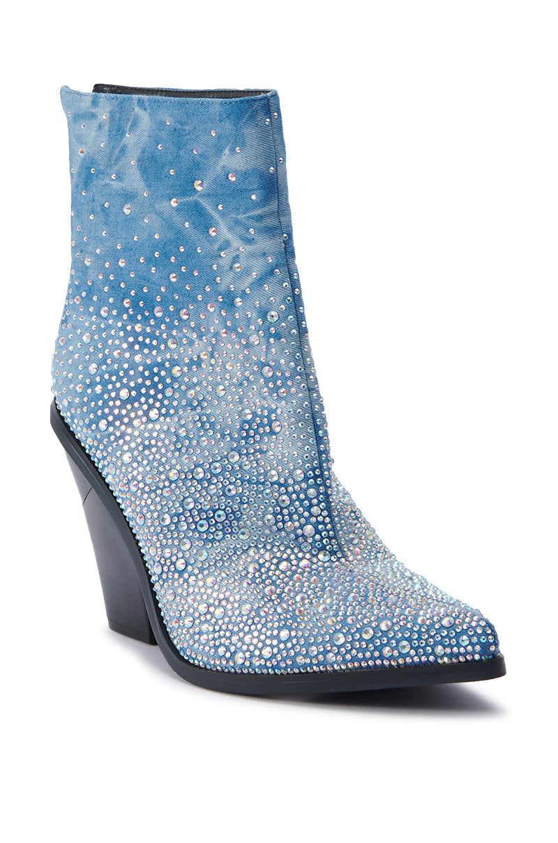 SOULARD Denim Pointed Toe Bootie & Stacked Heel | AZALEA WANG SHOES