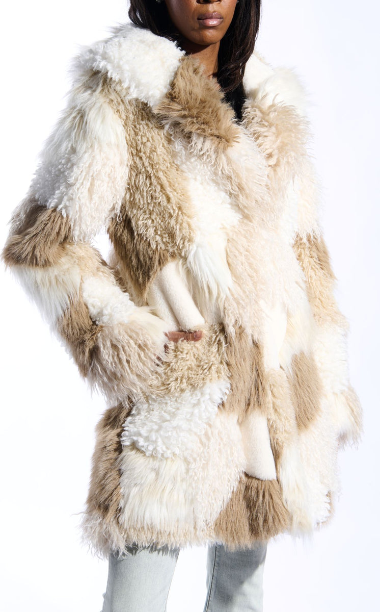 TAHER-CREAMMULTI FAUX FUR JACKET | AZALEA WANG