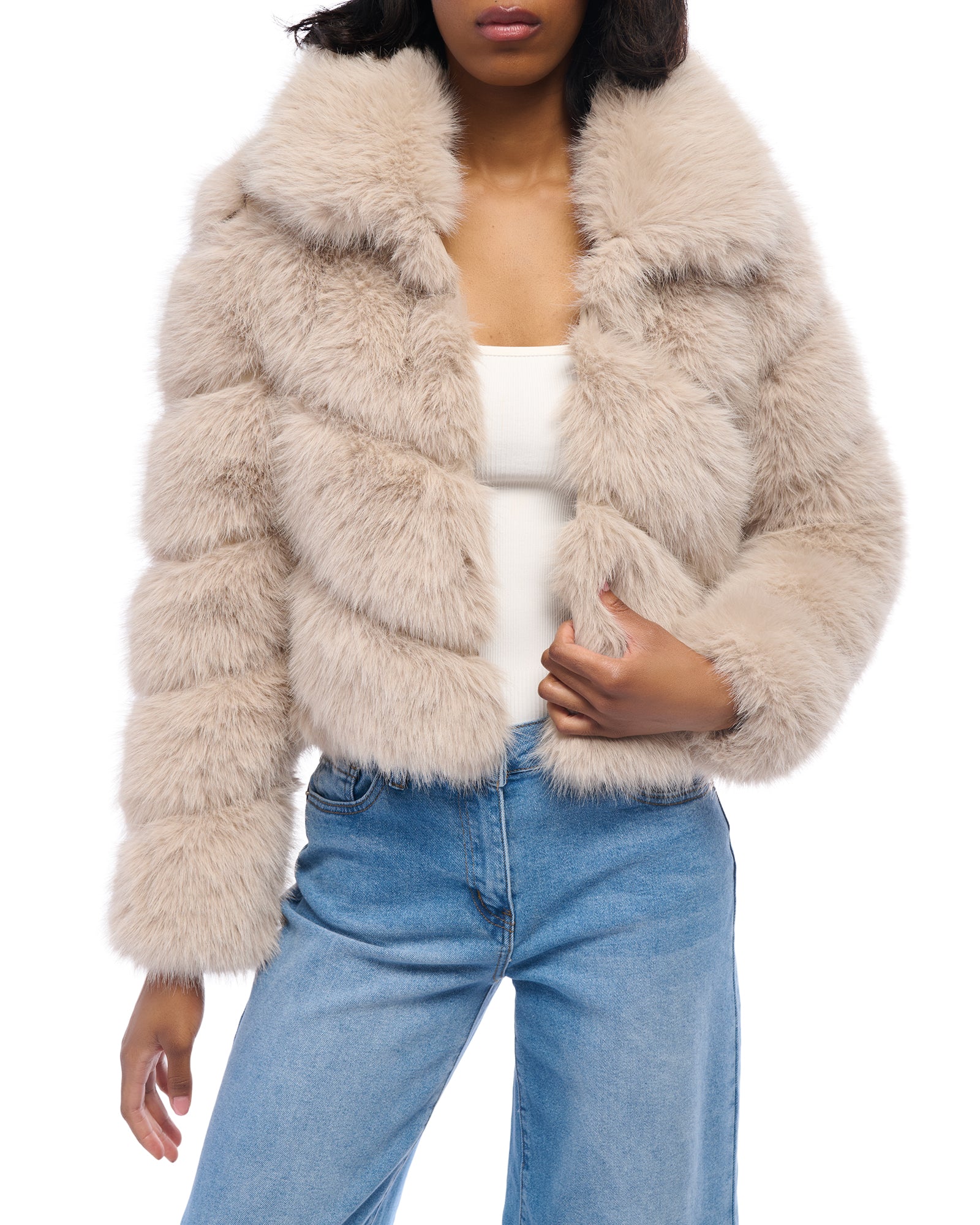TUMI-BEIGE FAUX FUR JACKET | AZALEA WANG