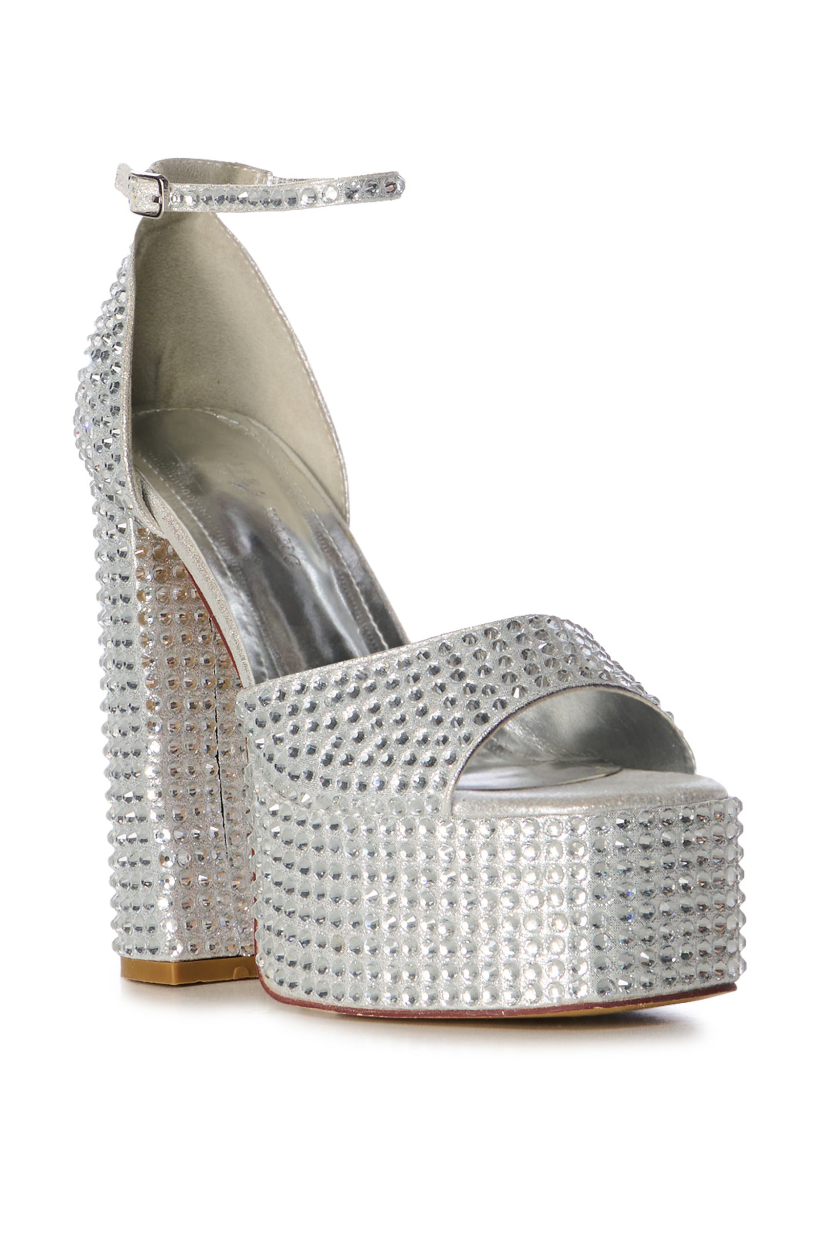 silver dress sandals for women WILMORE-SILVER Crystal Platform Heeled Sandal Silver / 11 / Platform