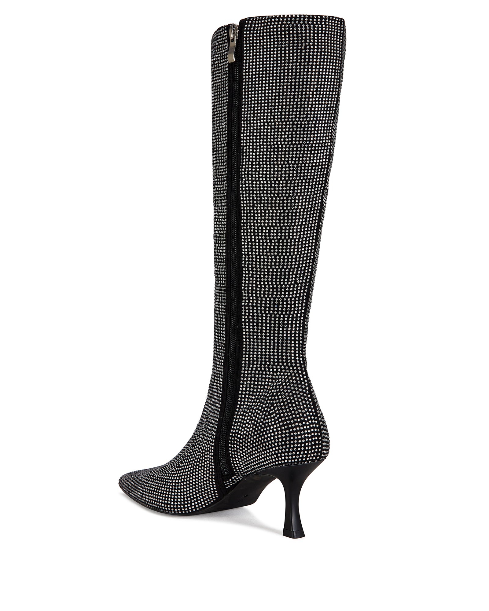 azalea wang chevelle stretch mesh rhinestone thigh high dress boots Yoel-Silver Stretchy Rhinestone Pointed Toe Boot