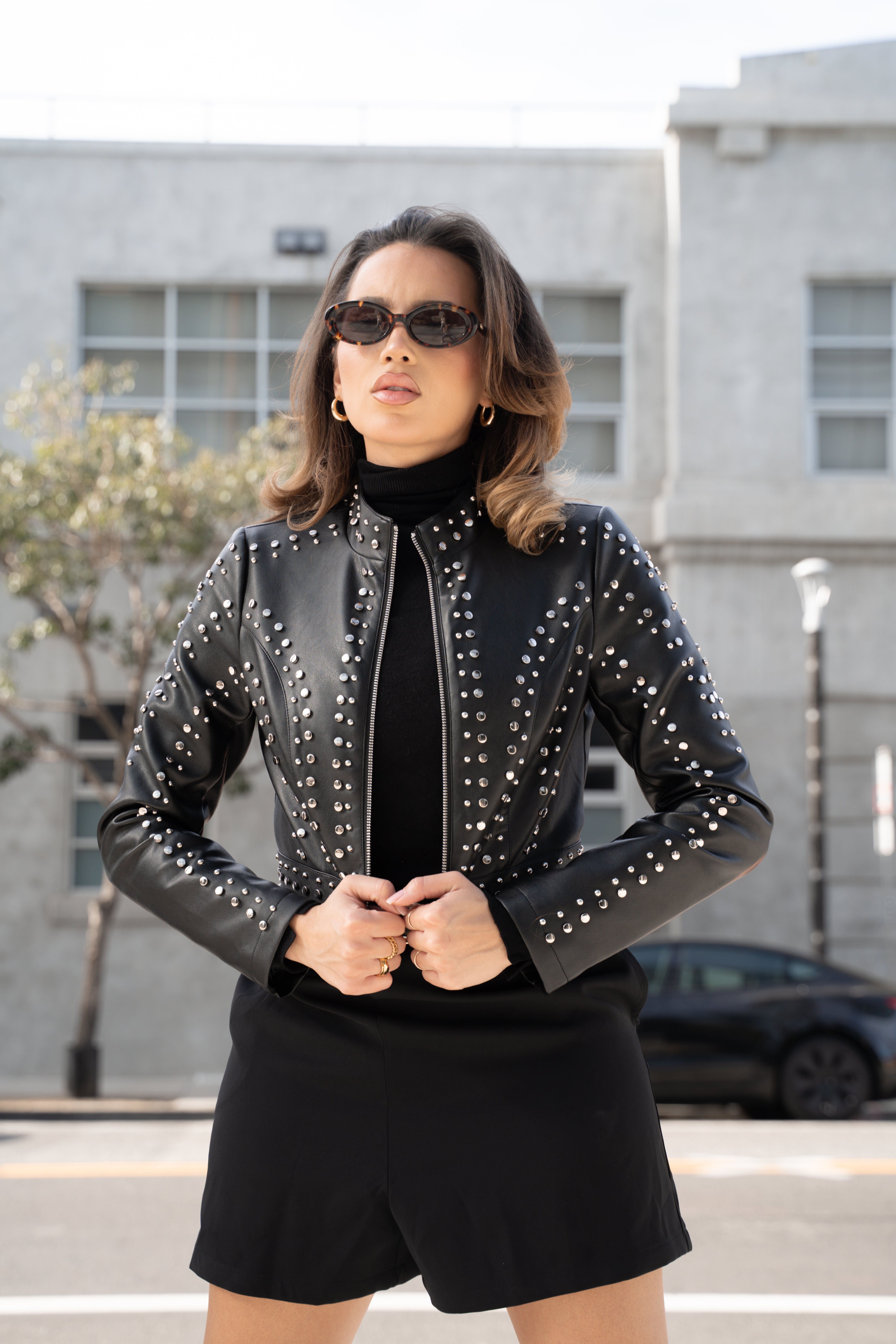 SILVINA-BLACK MOTO OUTERWEAR | AZALEA WANG