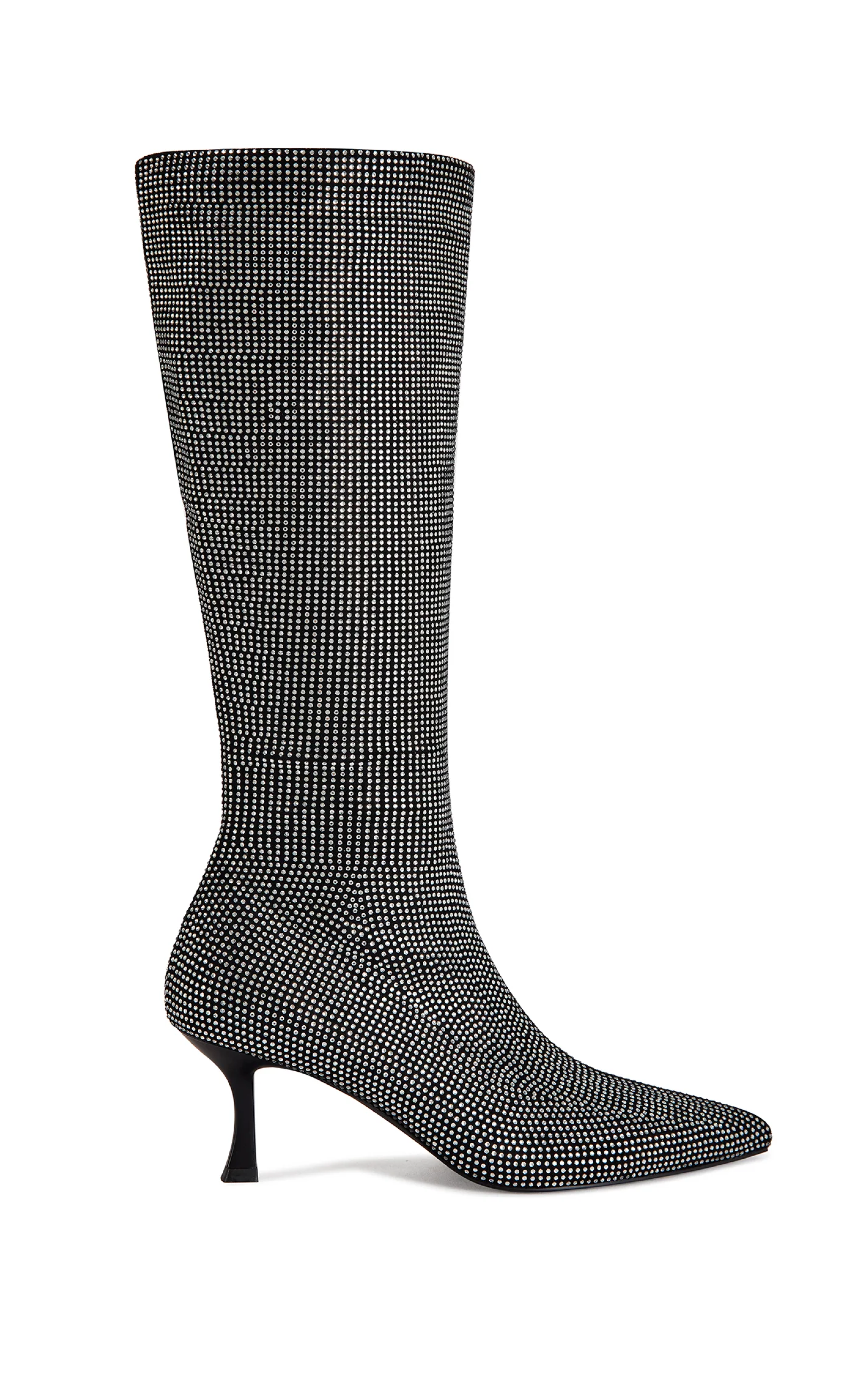 azalea wang chevelle stretch mesh rhinestone thigh high dress boots Yoel-Silver Stretchy Rhinestone Pointed Toe Boot