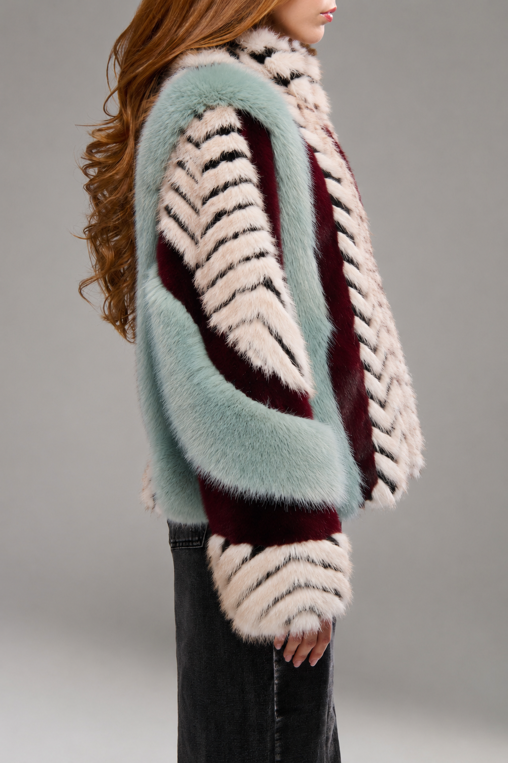 ◎新品◎★ルミニョン★diagonal check papillon knit★ INEZ FAUX FUR JACKET | AZALEA WANG