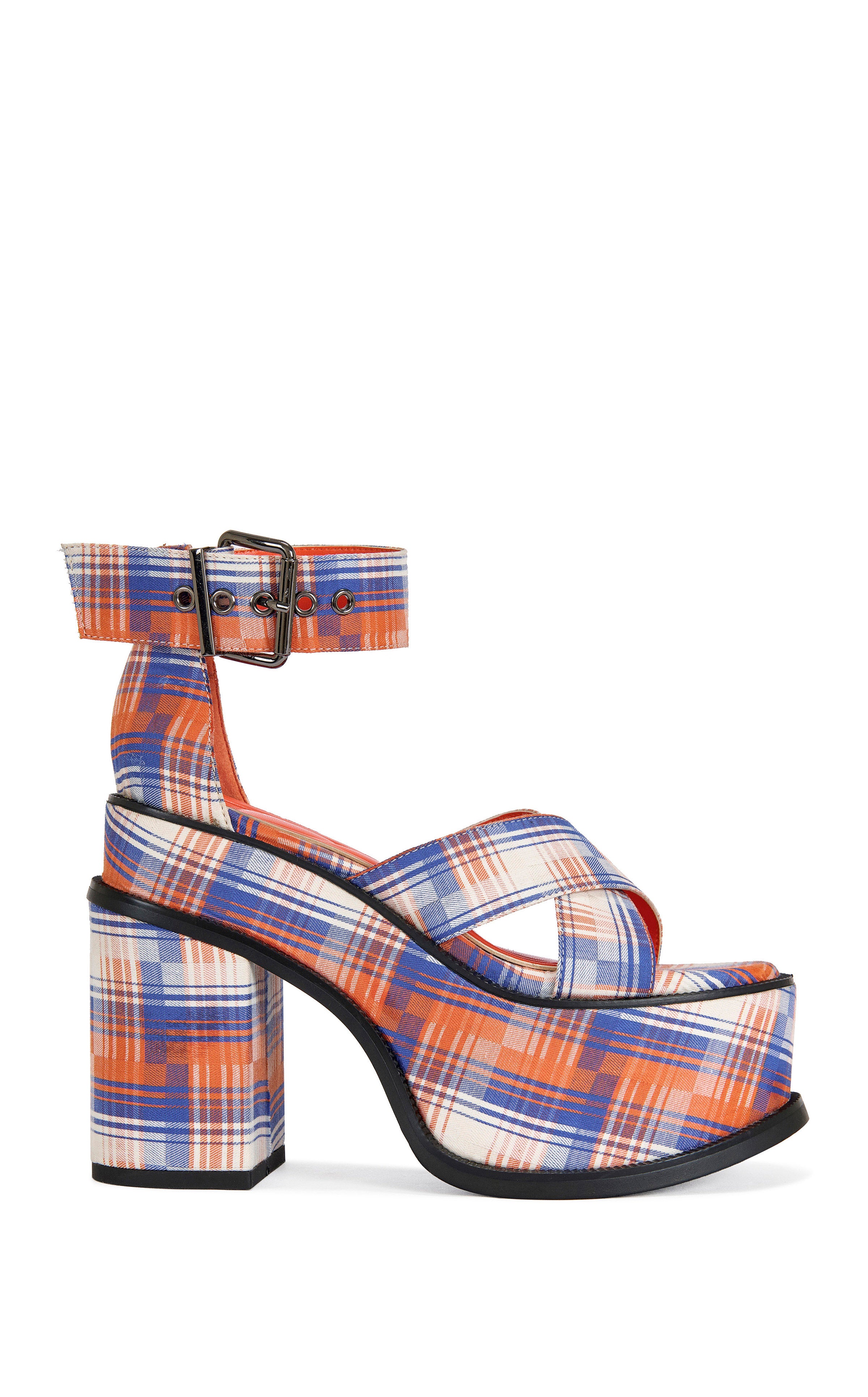 JAETYN-ORANGEPLAID BLOCK SANDAL | AZALEA WANG