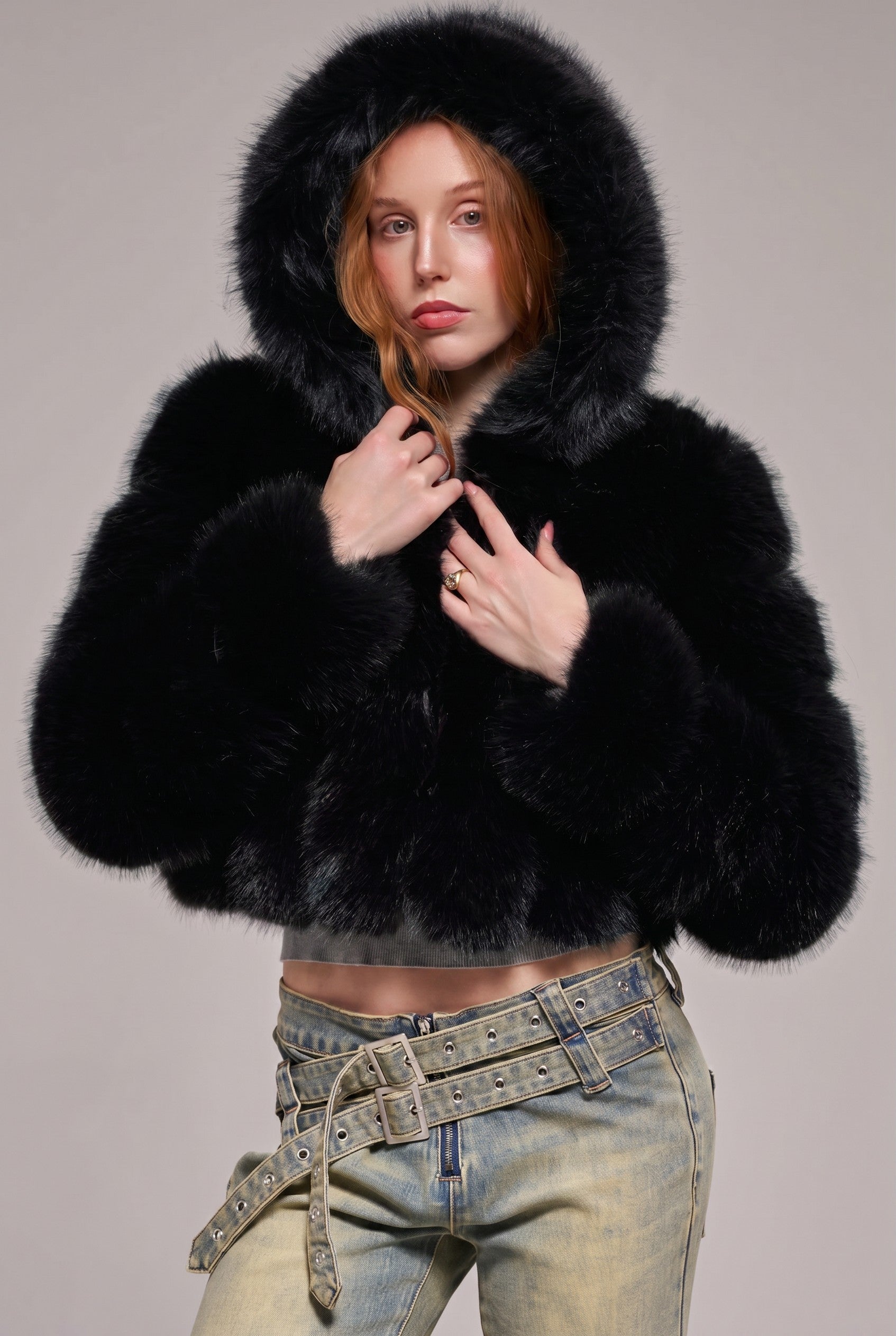 JOLENE-BLK FAUX FUR JACKET | AZALEA WANG