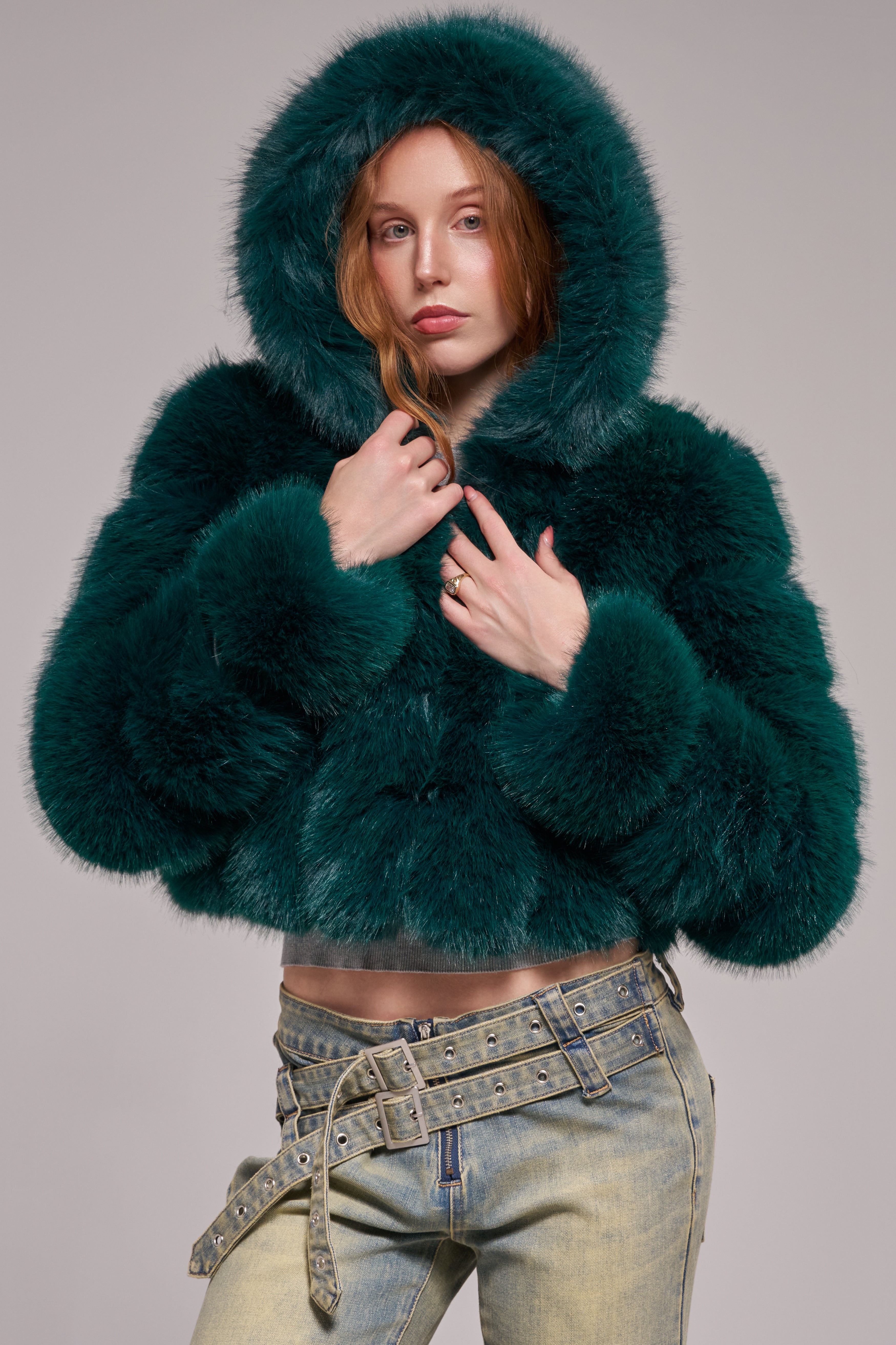 JOLENE-EMERALD FAUX FUR JACKET | AZALEA WANG