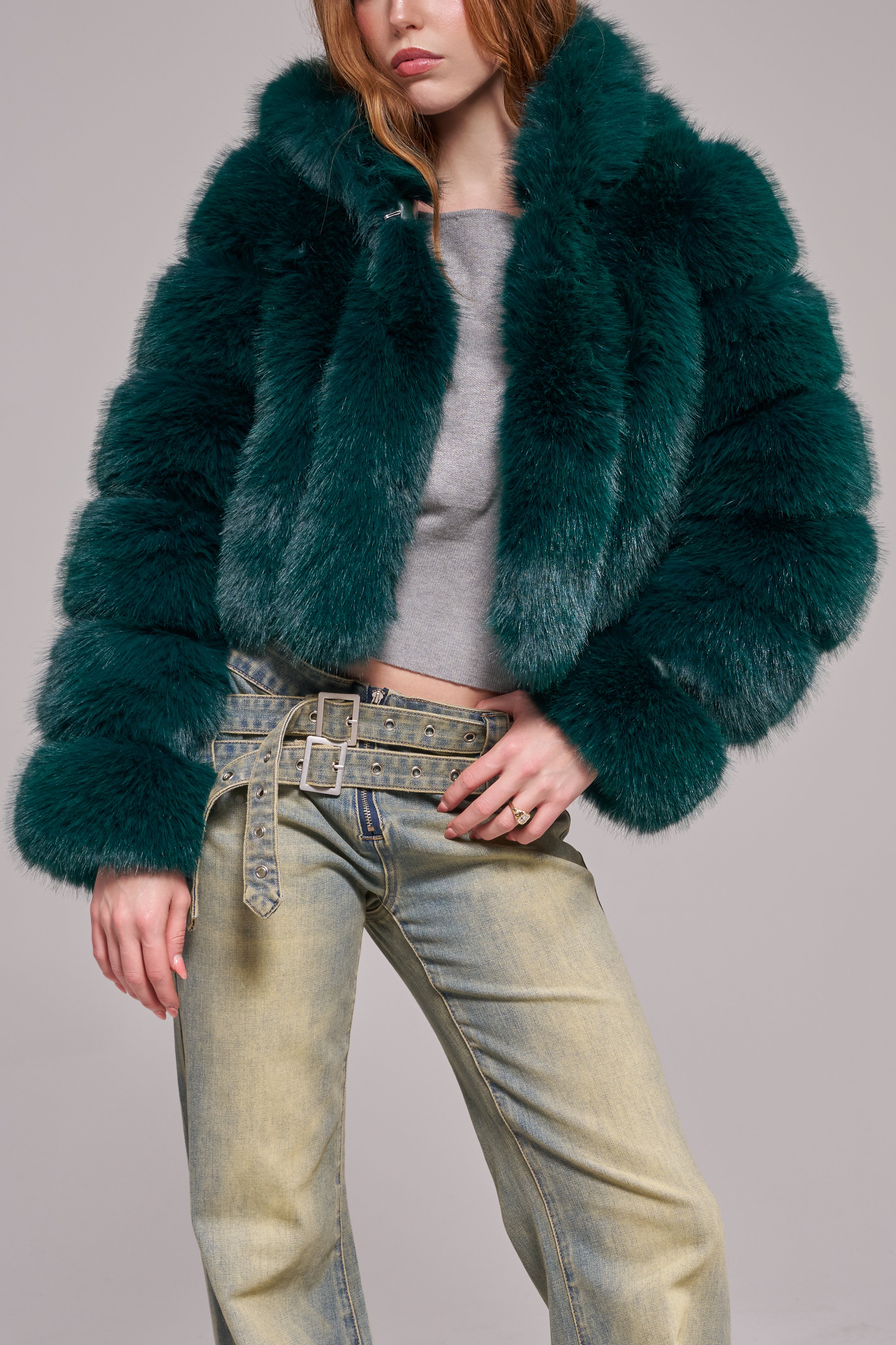 JOLENE-EMERALD FAUX FUR JACKET | AZALEA WANG