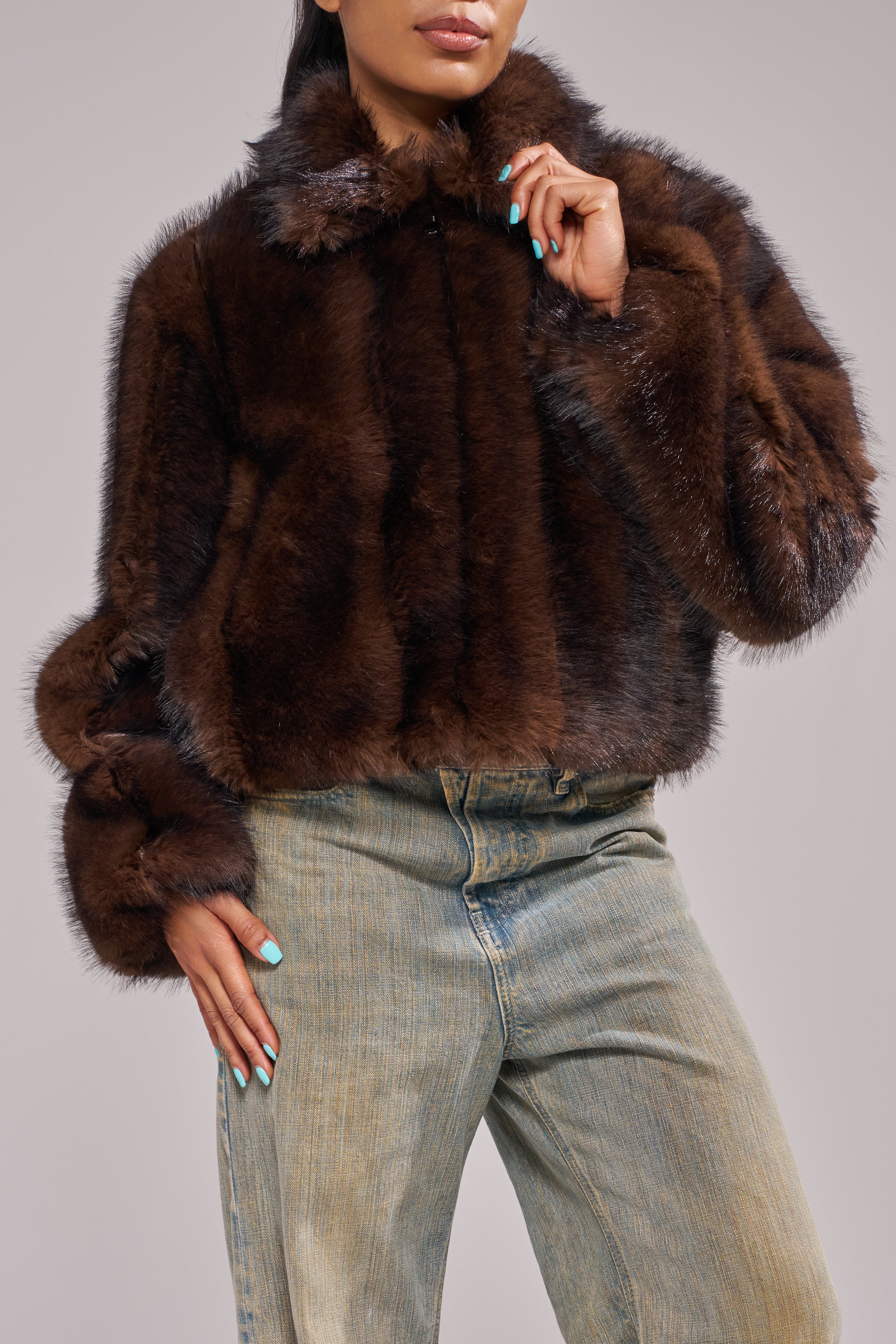 KESSIA-CHOCOLATE FAUX FUR OUTERWEAR | AZALEA WANG