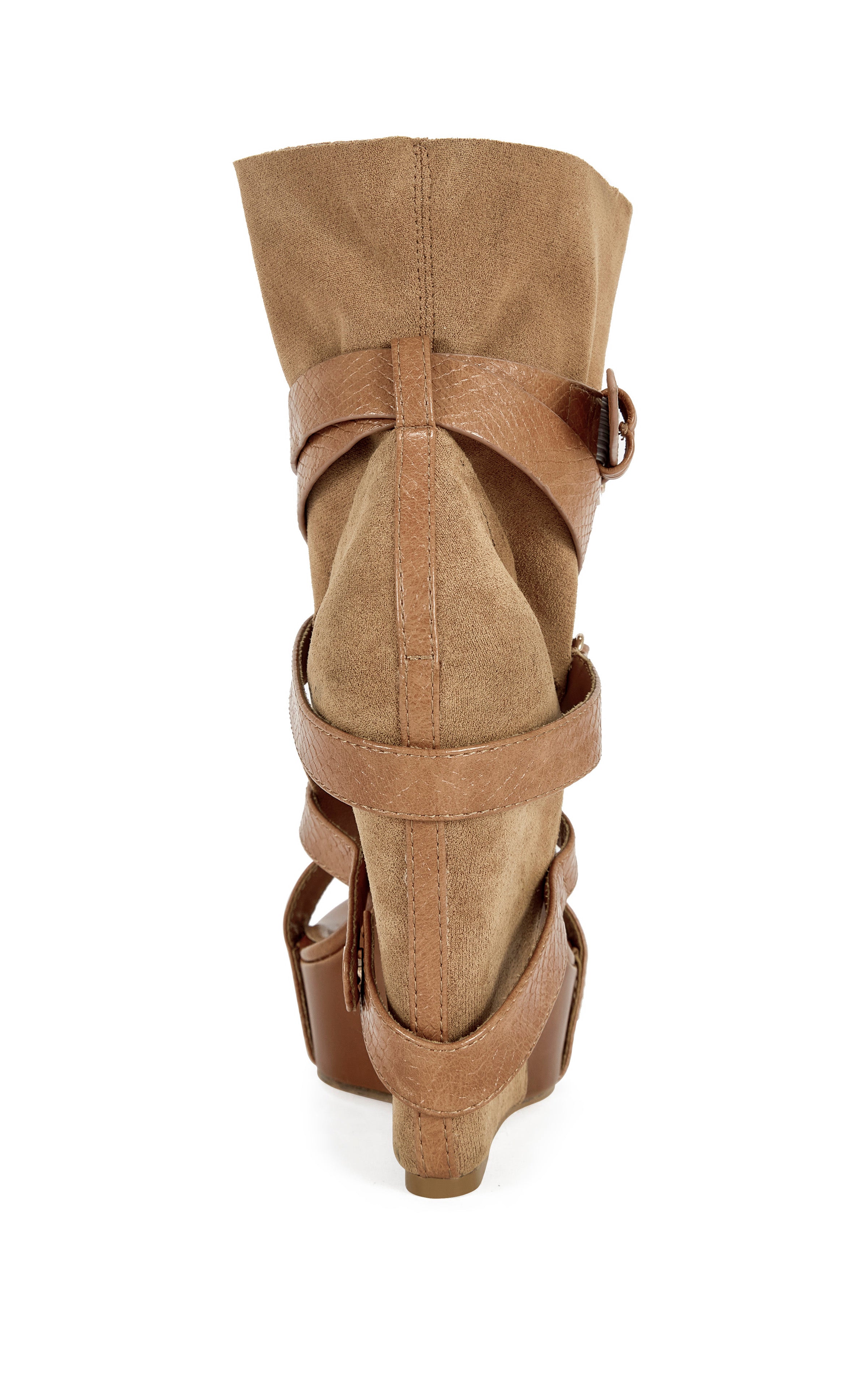 ROTHKO-CAMEL BELTED PLATFORM WEDGE SANDAL BOOTIE – Azalea Wang