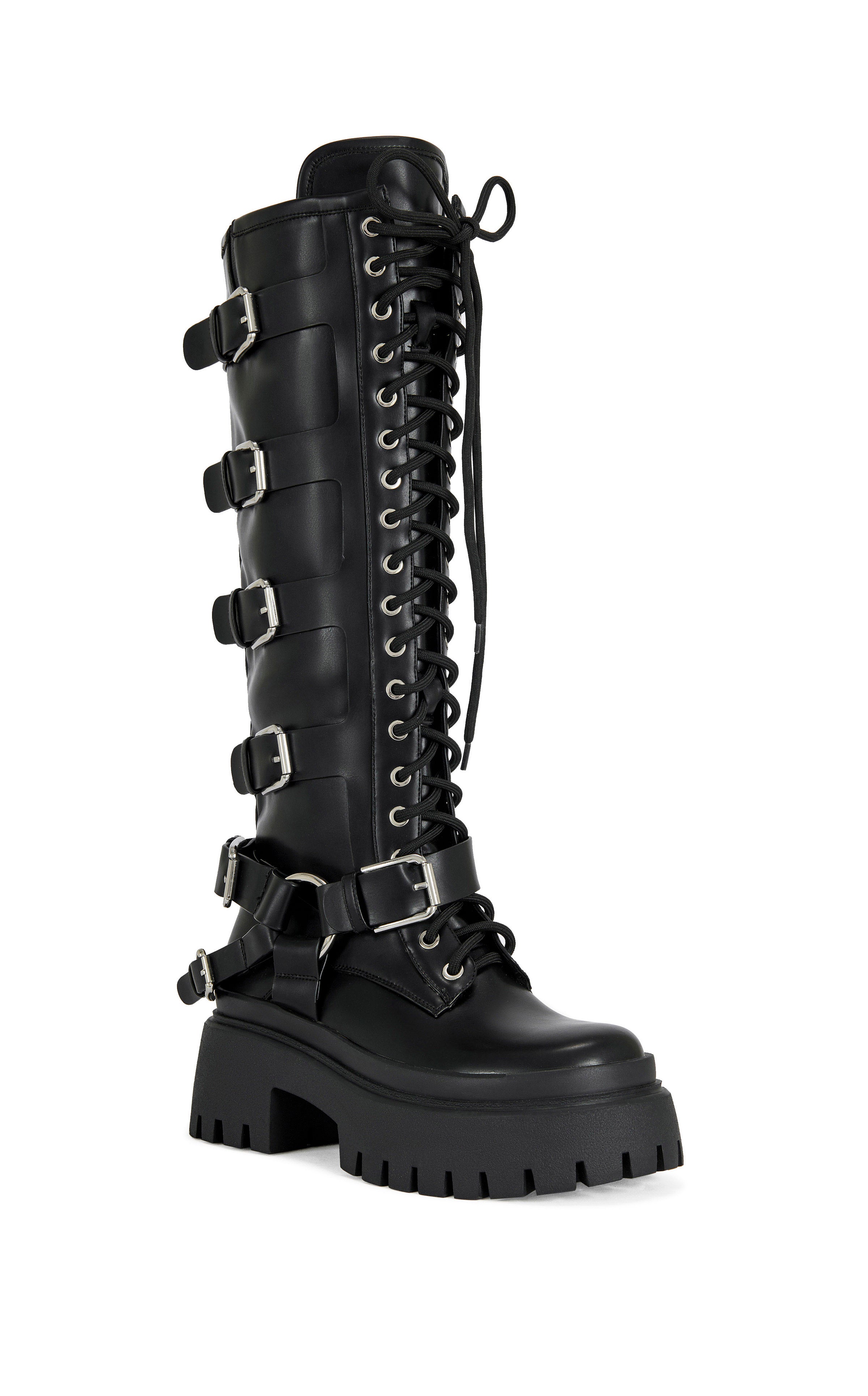 アバハウス　スター　ストール　モード　個性派　ヴィジュアル　PUNK ROCK SAXEN-BLACK FLATFORM BOOT | AZALEA WANG