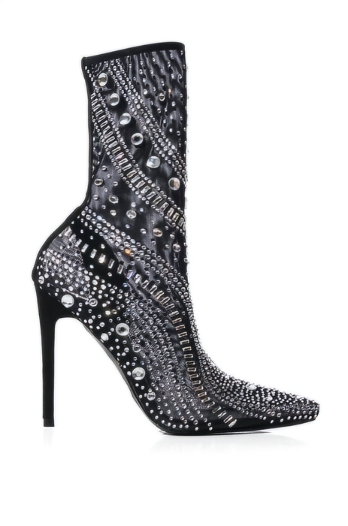 Mesh Diamante Black Ankle Boots OPRY-BLACK STILETTO BOOTIE AZALEA WANG