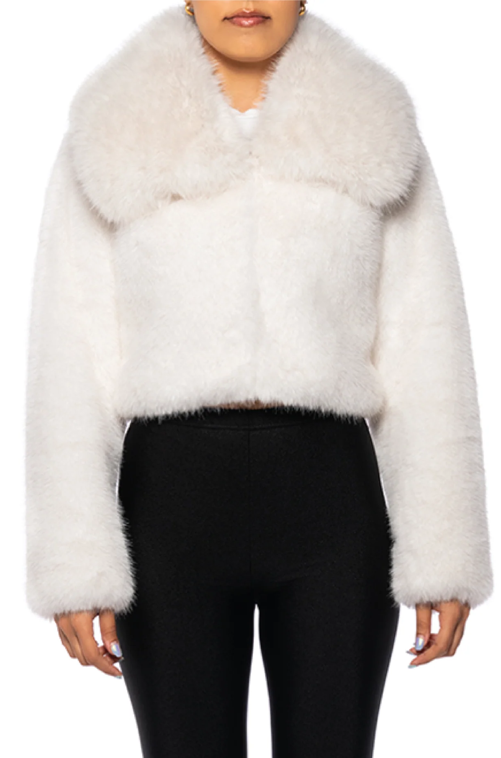 White mix fake fur coat