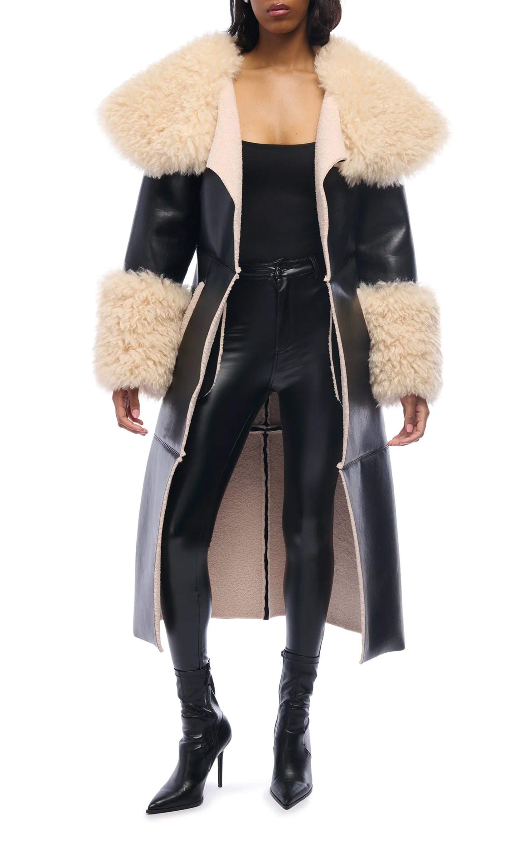 FLUFFY-TRENCH-BLACK FAUX FUR JACKET | AZALEA WANG