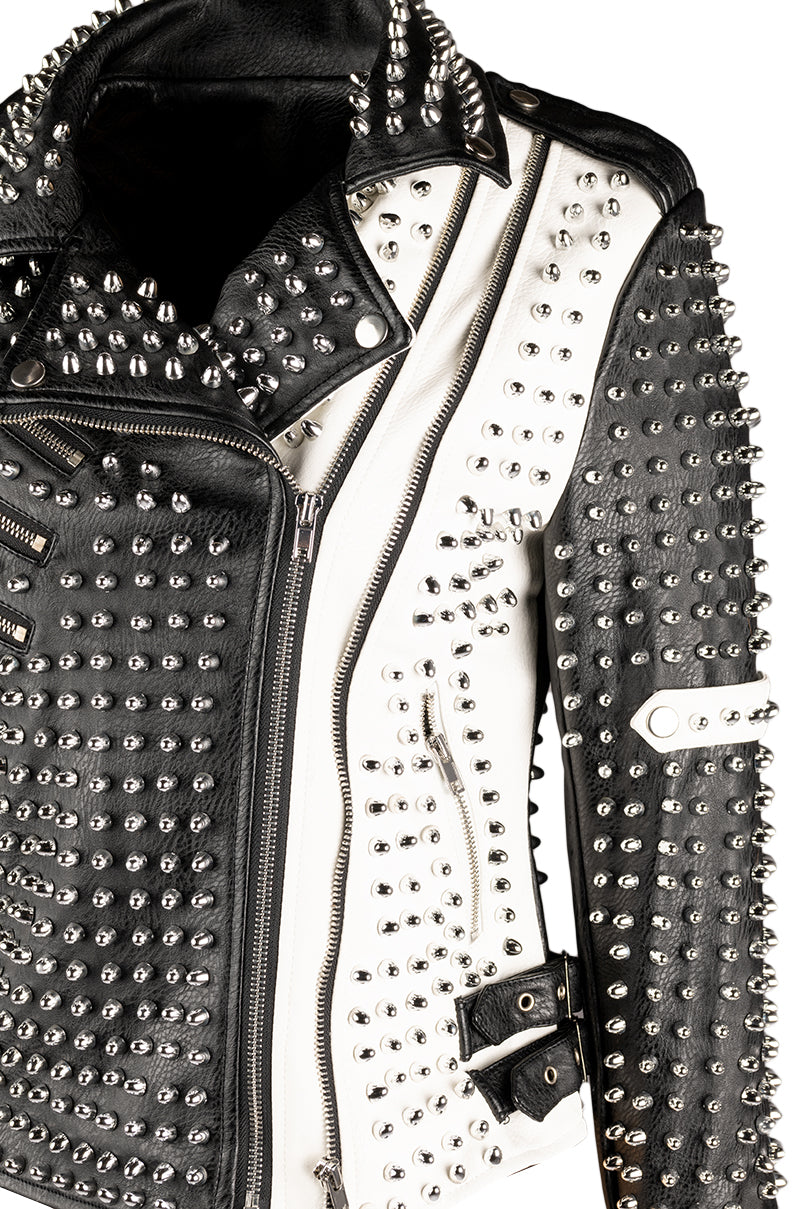 Black and white 2024 studded leather jacket