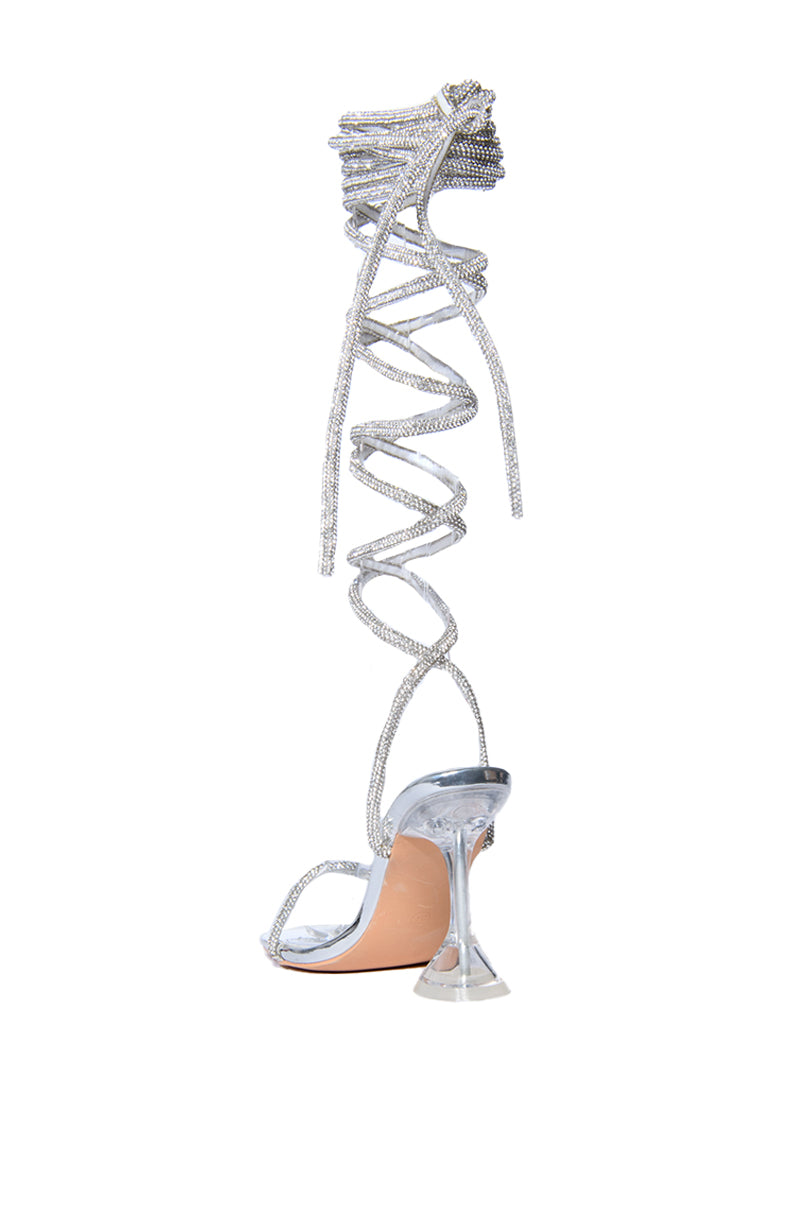 MIA SILVER CRYSTAL WRAP HEELED SANDAL AZALEA WANG