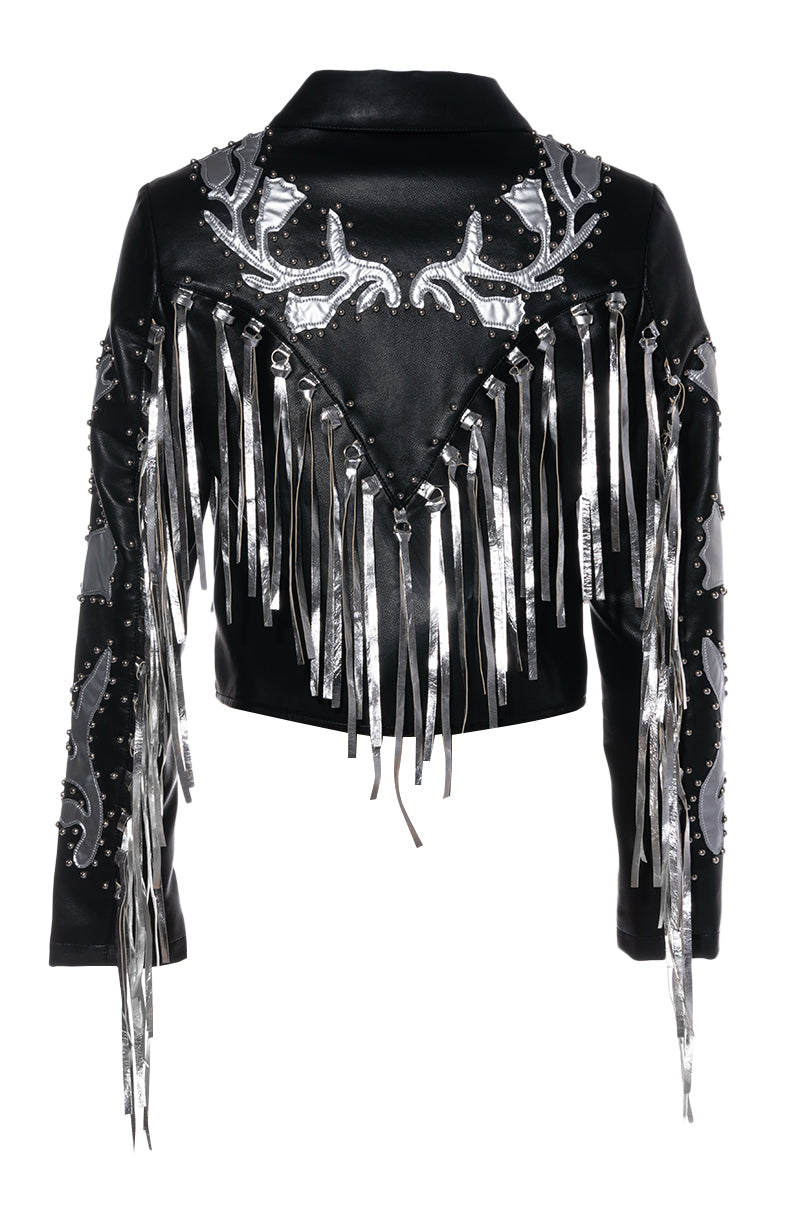 RIDE-EM Silver Fringe Western Jacket | Azalea Wang Black / S / Moto