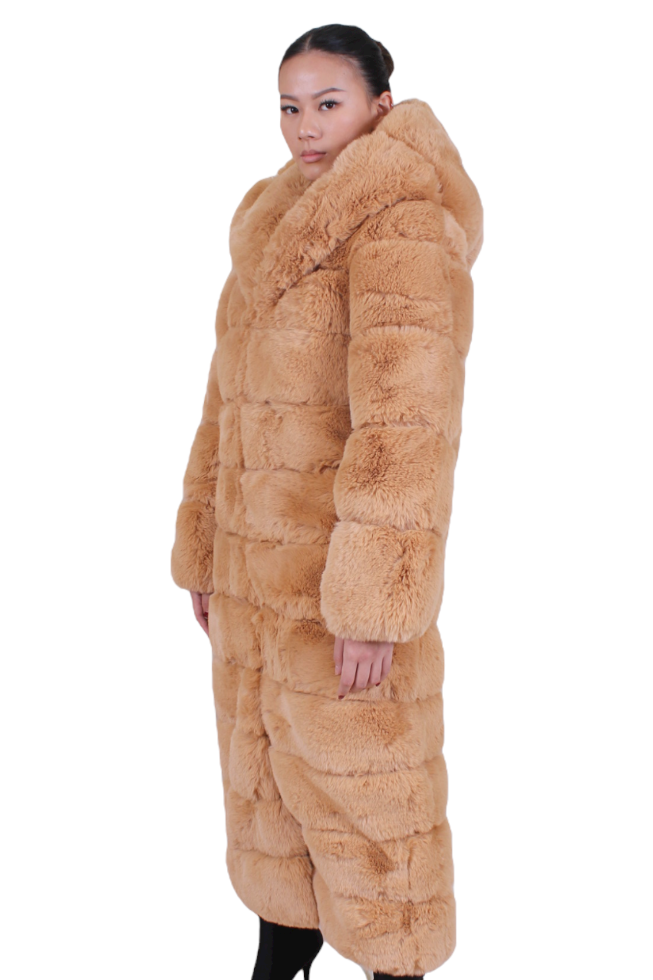 LUXE-JENNY CAMEL FAUX FUR TRENCH COAT