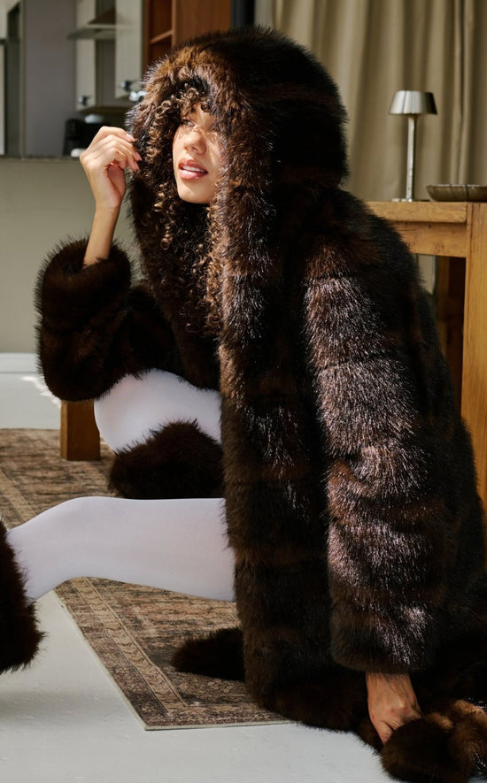 EMMERA-CHOCOLATE FAUX FUR COAT