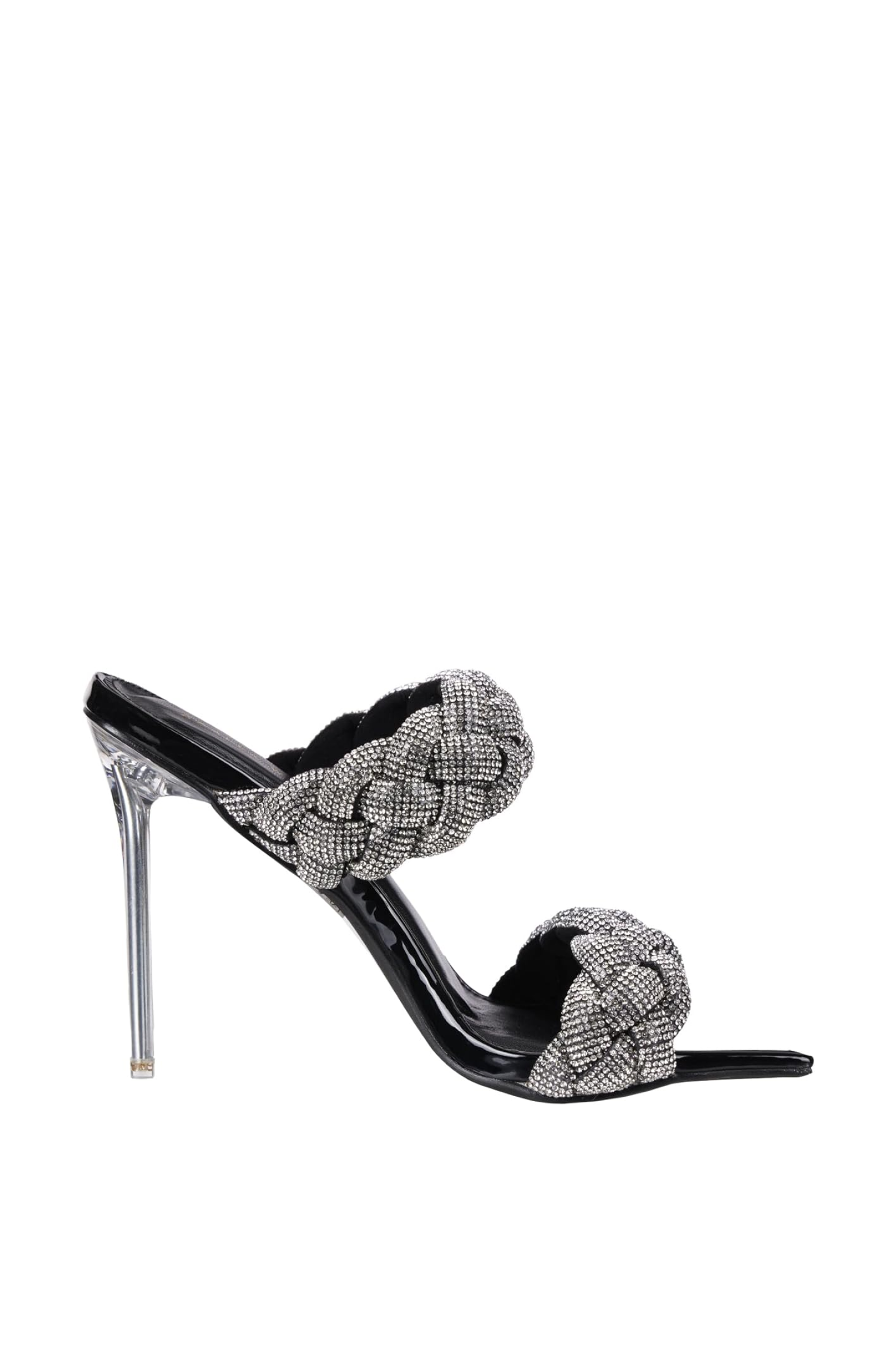 GRACE Black Crystal Braided Sandal & Clear Stiletto Heel | AZALEA WANG ...
