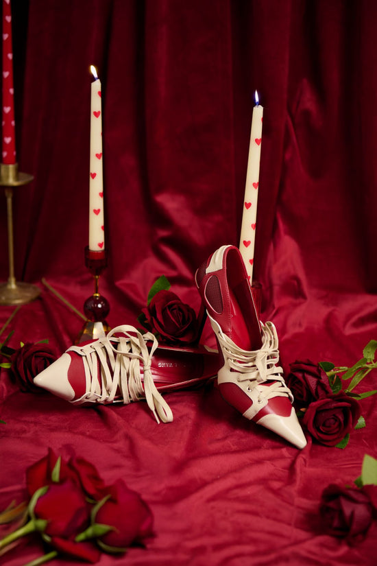 FIRESTRING-REDMULTI LACE-UP STILETTO PUMP