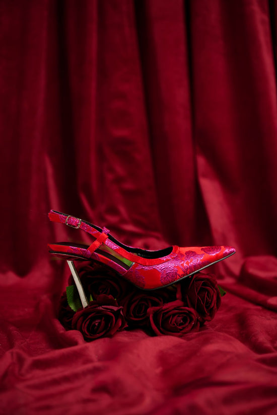 VENA-RED METALLIC STILETTO SLINGBACK PUMP